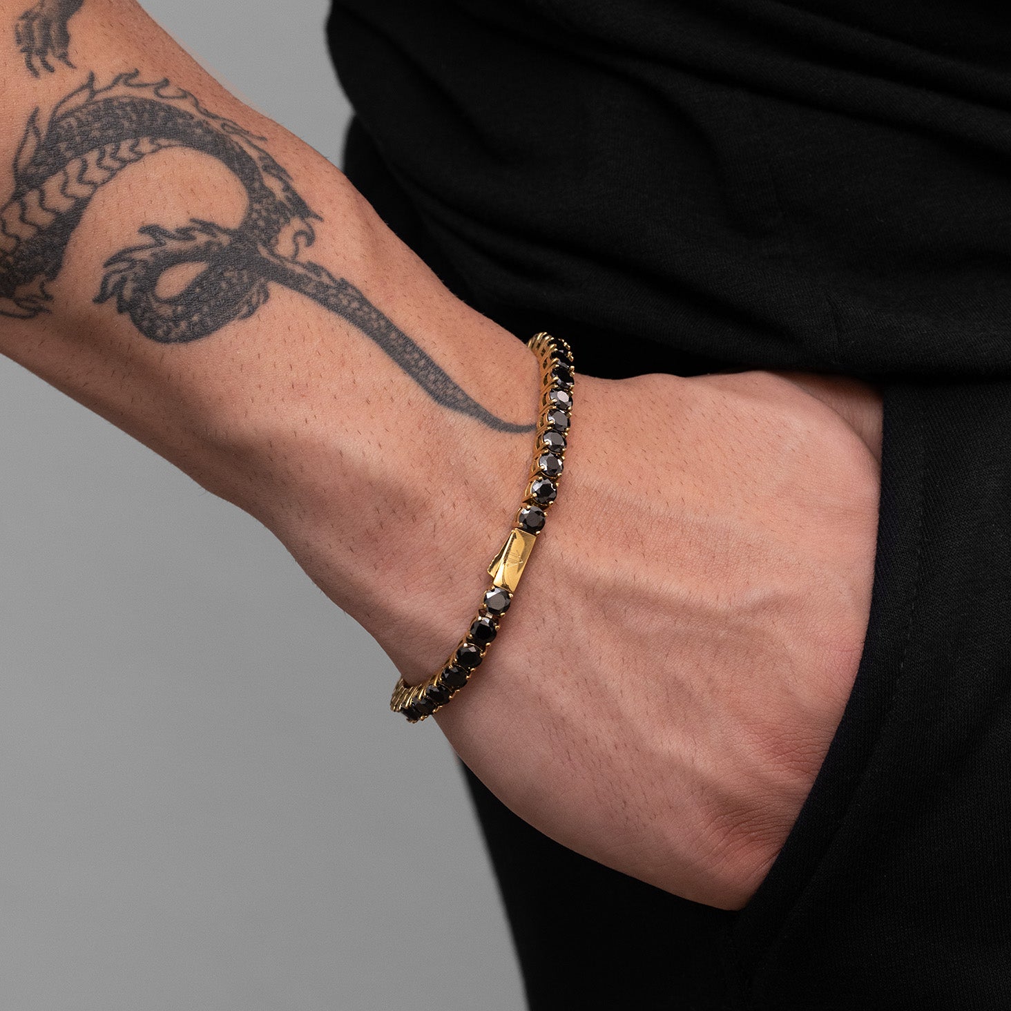 PULSERA DE TENIS CON CIRCONITAS - NEGRO/ORO