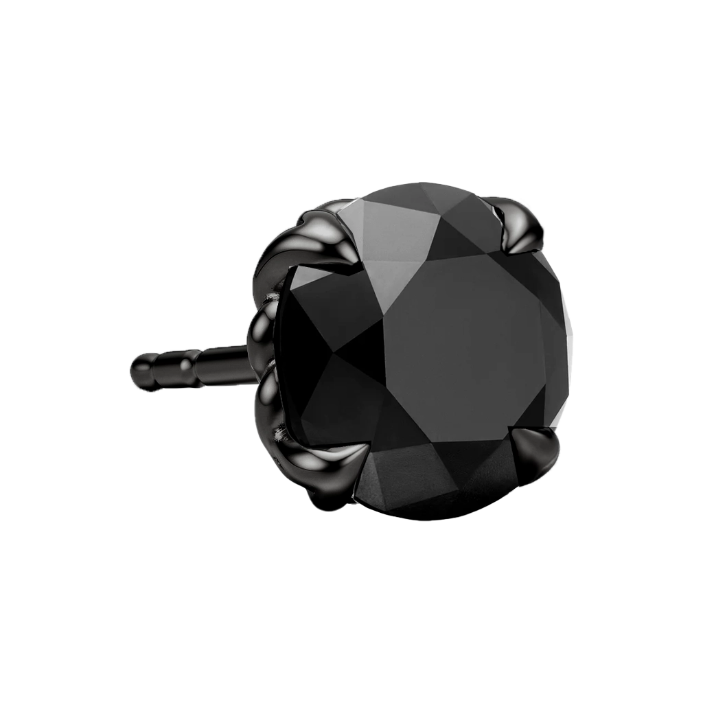 Black Rhodium Plated Crystal Stud Earring 7mm with Black Zircon premium men’s stud earring front view