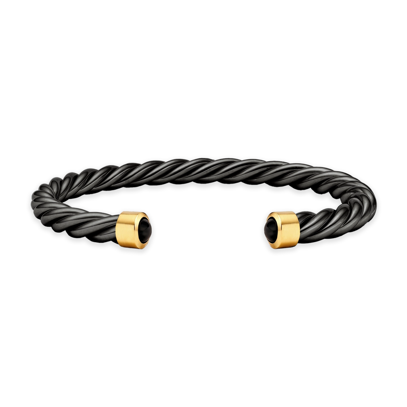 Black Rhodium and Gold Plated Twisted Cable Cuff 7mm premium men’s cuff bracelet front view