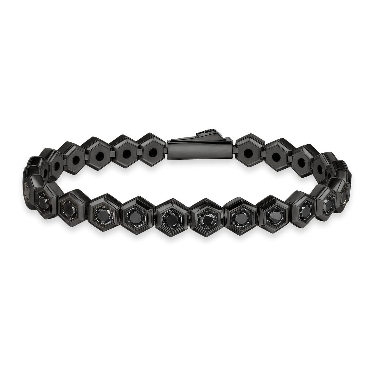 Black Rhodium Plated Hex Tennis Bracelet 7.5mm with Black Zircon premium men’s tennis bracelet front view