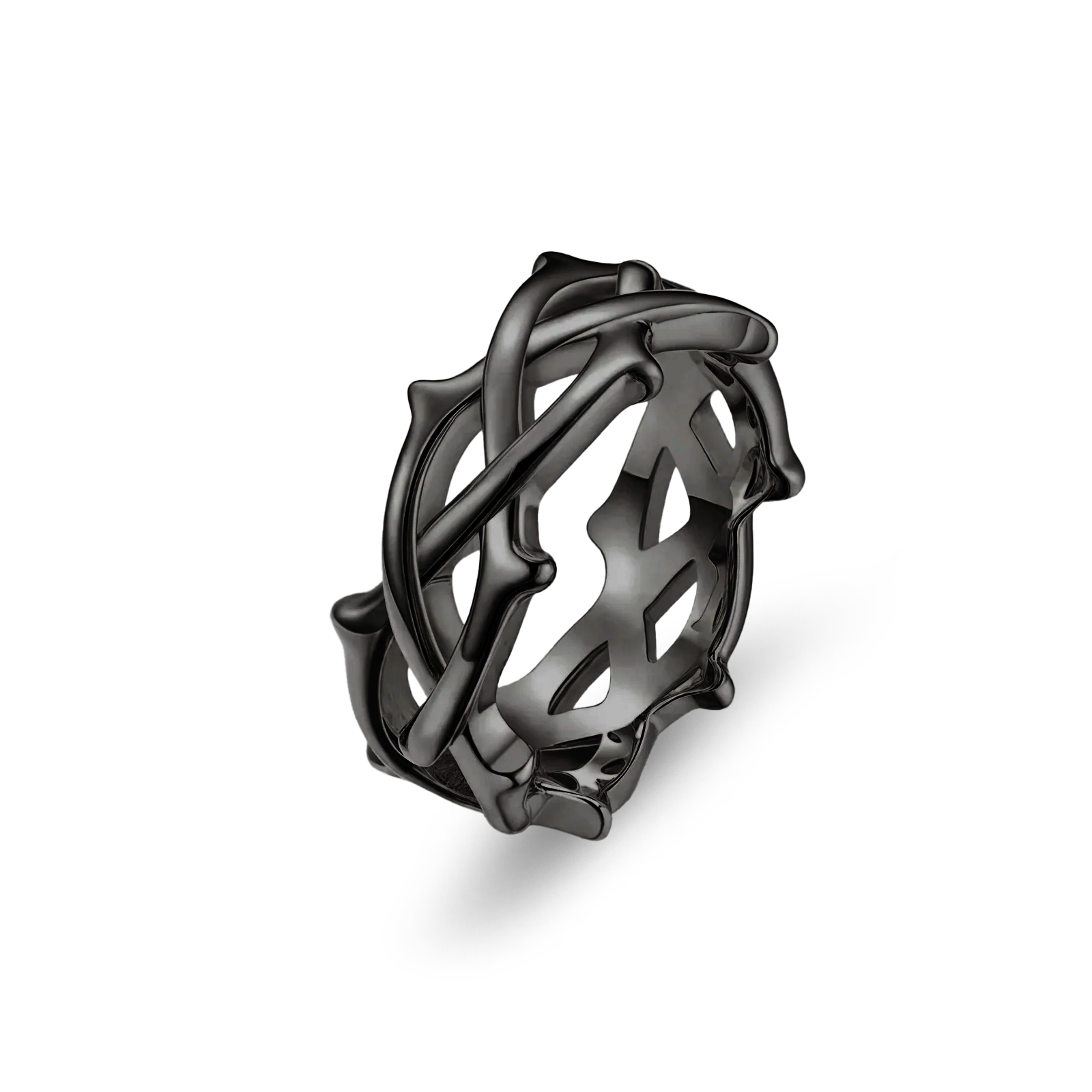 Black Rhodium Plated Thorns Ring 7mm premium men’s thorn band ring front view