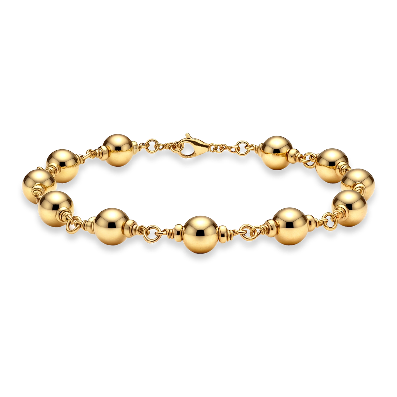 18K Gold Plated Balls Bracelet 6mm premium men’s bead bracelet front view