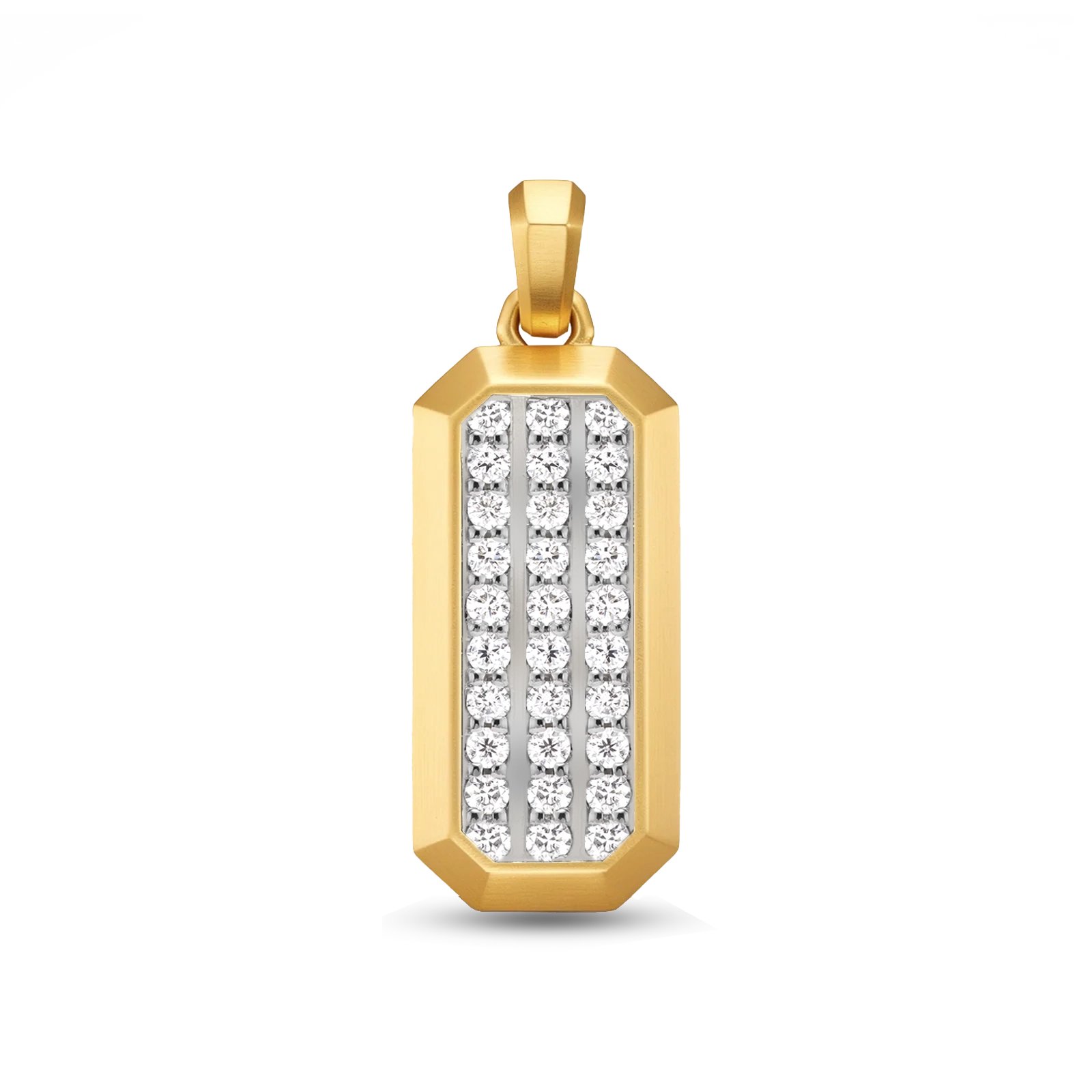 Gold Plated Diamond Rectangle Pendant 25mm with White Zircon premium men’s rectangle pendant front view