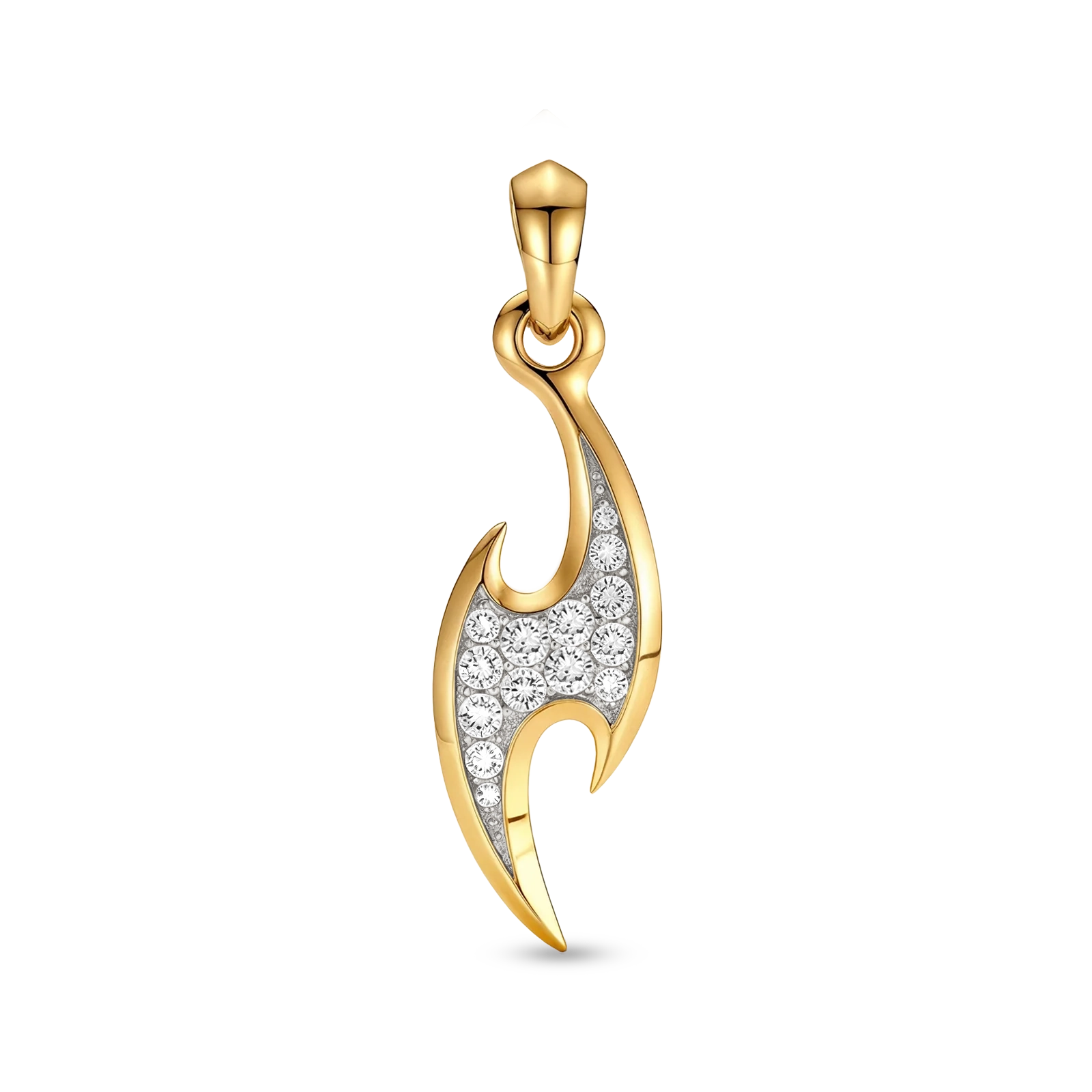 Gold Plated Ninja Blade Pendant 30mm with White Zircon premium men’s blade pendant front view