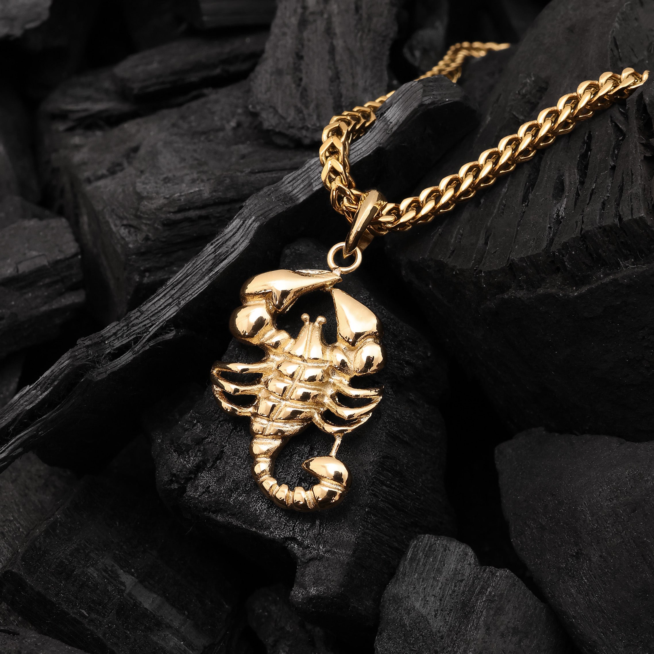 Close-up of Gold Plated Scorpion Pendant showing detailed scorpion design and craftsmanship