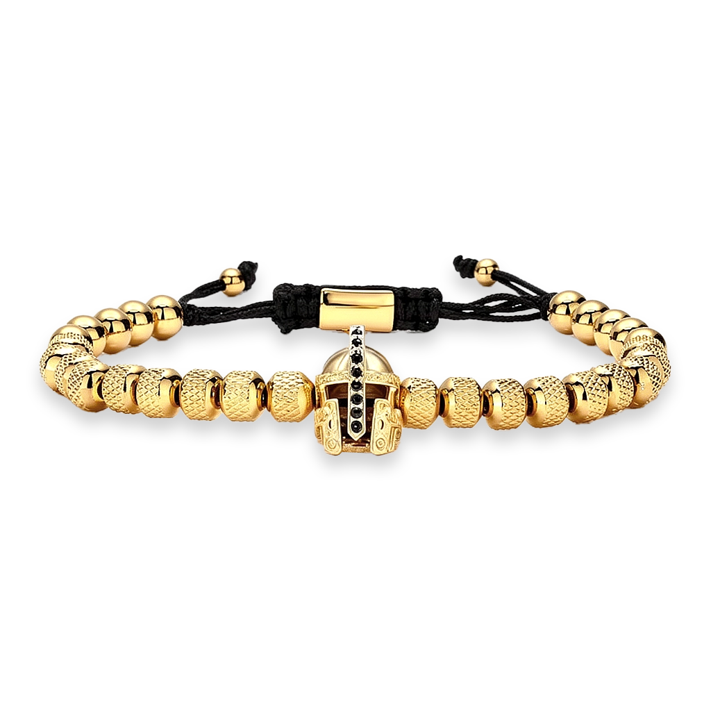 18K Gold Plated Sparta Head Bracelet 6mm premium men’s bead bracelet front view