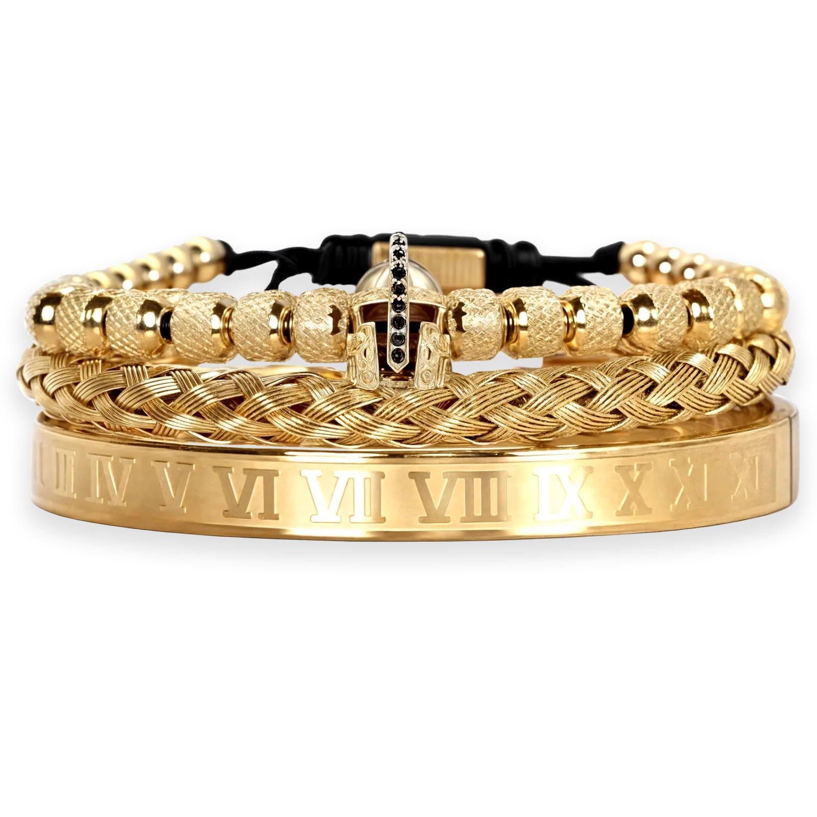 18K Gold Plated Trio Sparta Bracelets premium men’s bracelet set front view