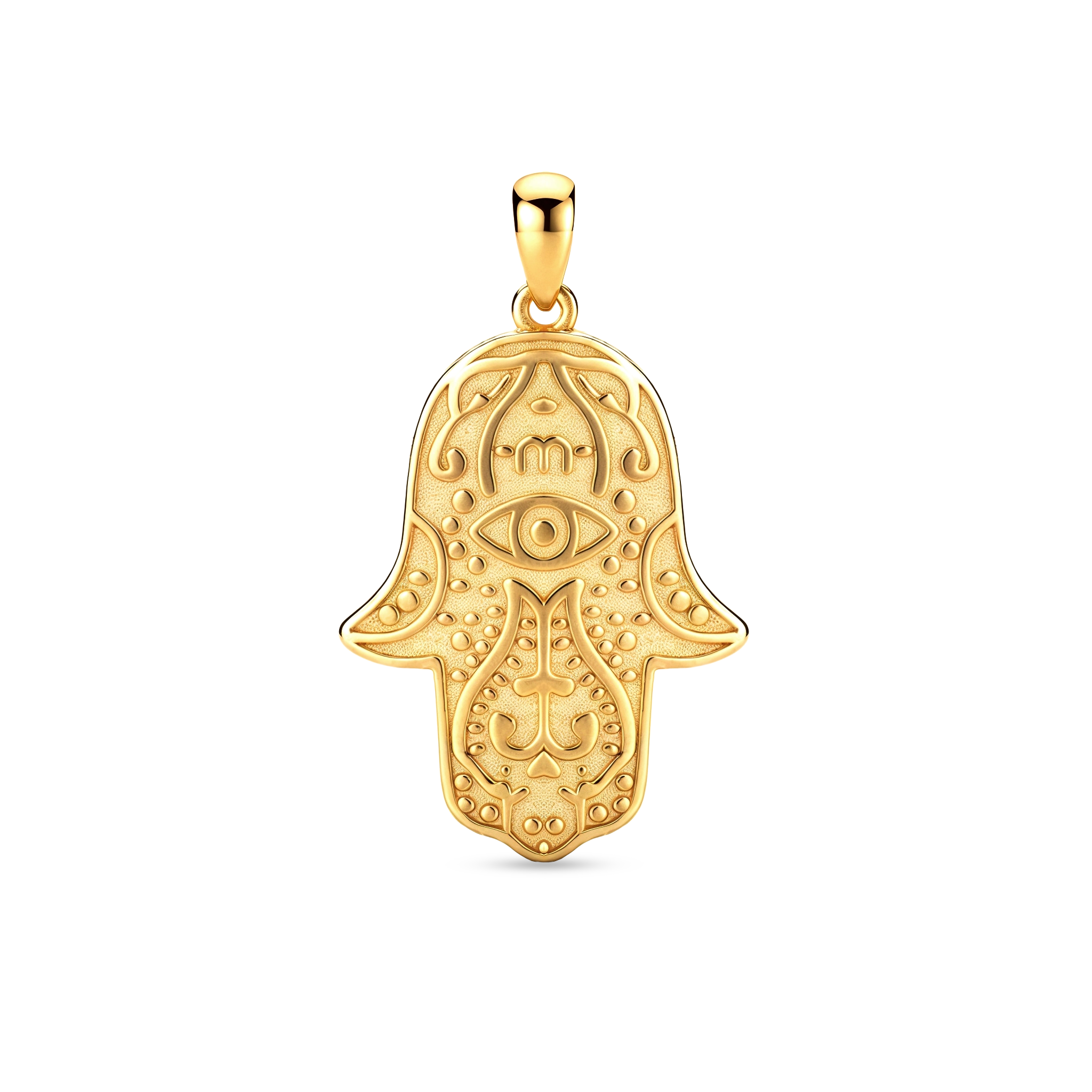 Men’s 18K Gold Plated Hamsa Hand pendant 26mm with symbolic open palm design, Julivno