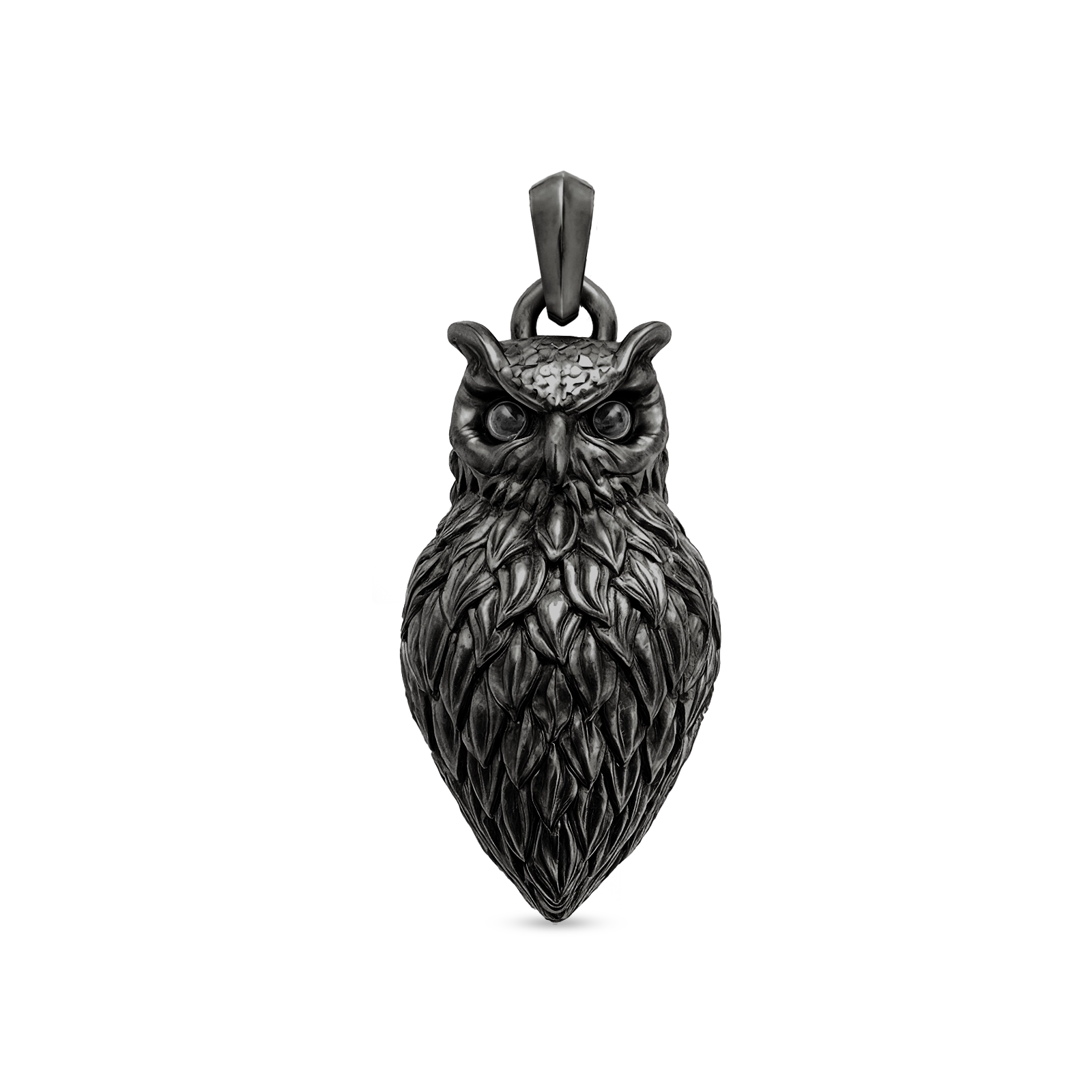 Men’s Black Rhodium Plated owl pendant, Julivno 28mm