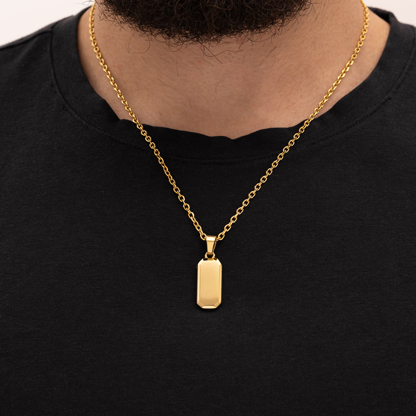 Men wearing Julivno rectangle pendant with 18K Gold Plated finish