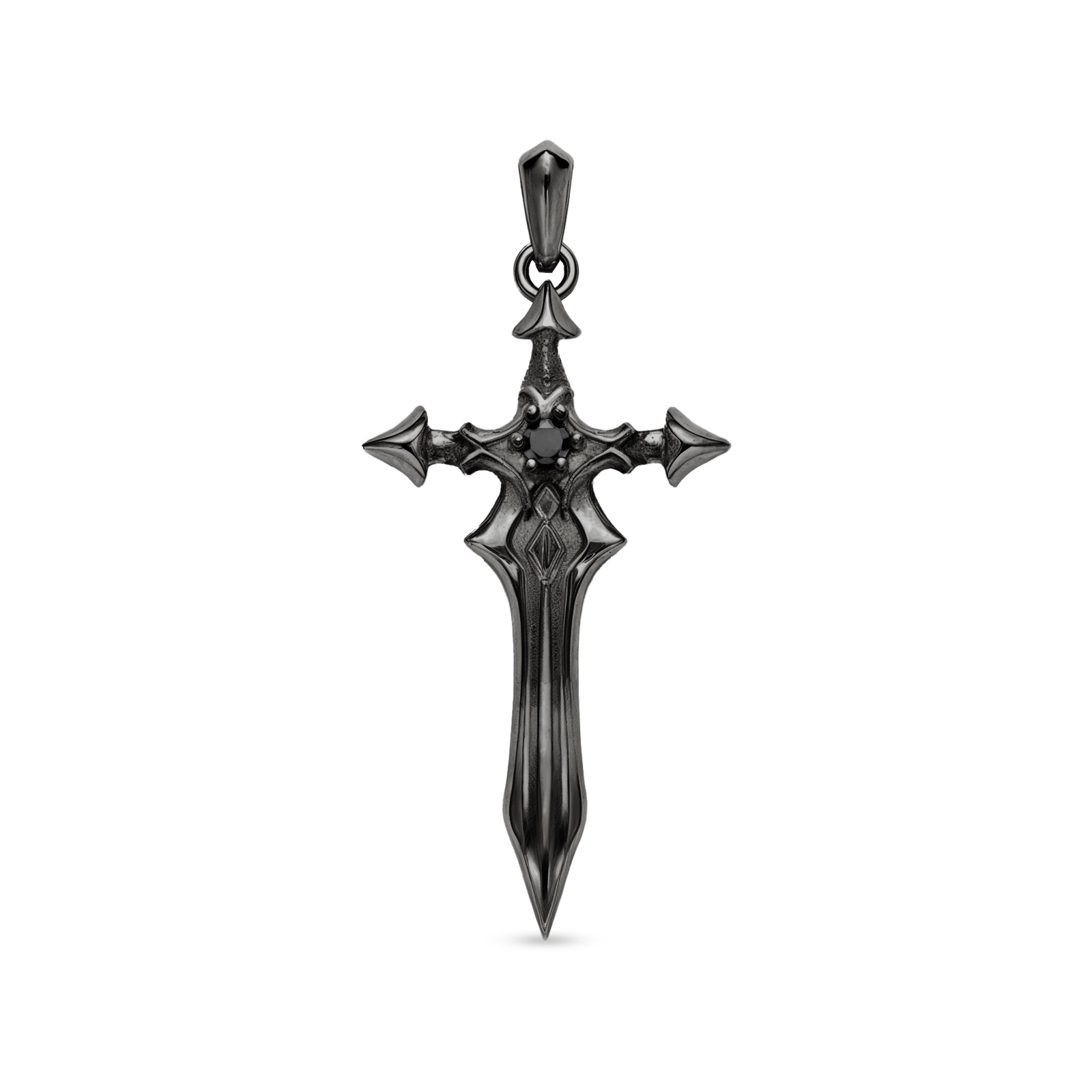 Men’s Black Rhodium Plated sword pendant with Black Zircon, Julivno 35mm