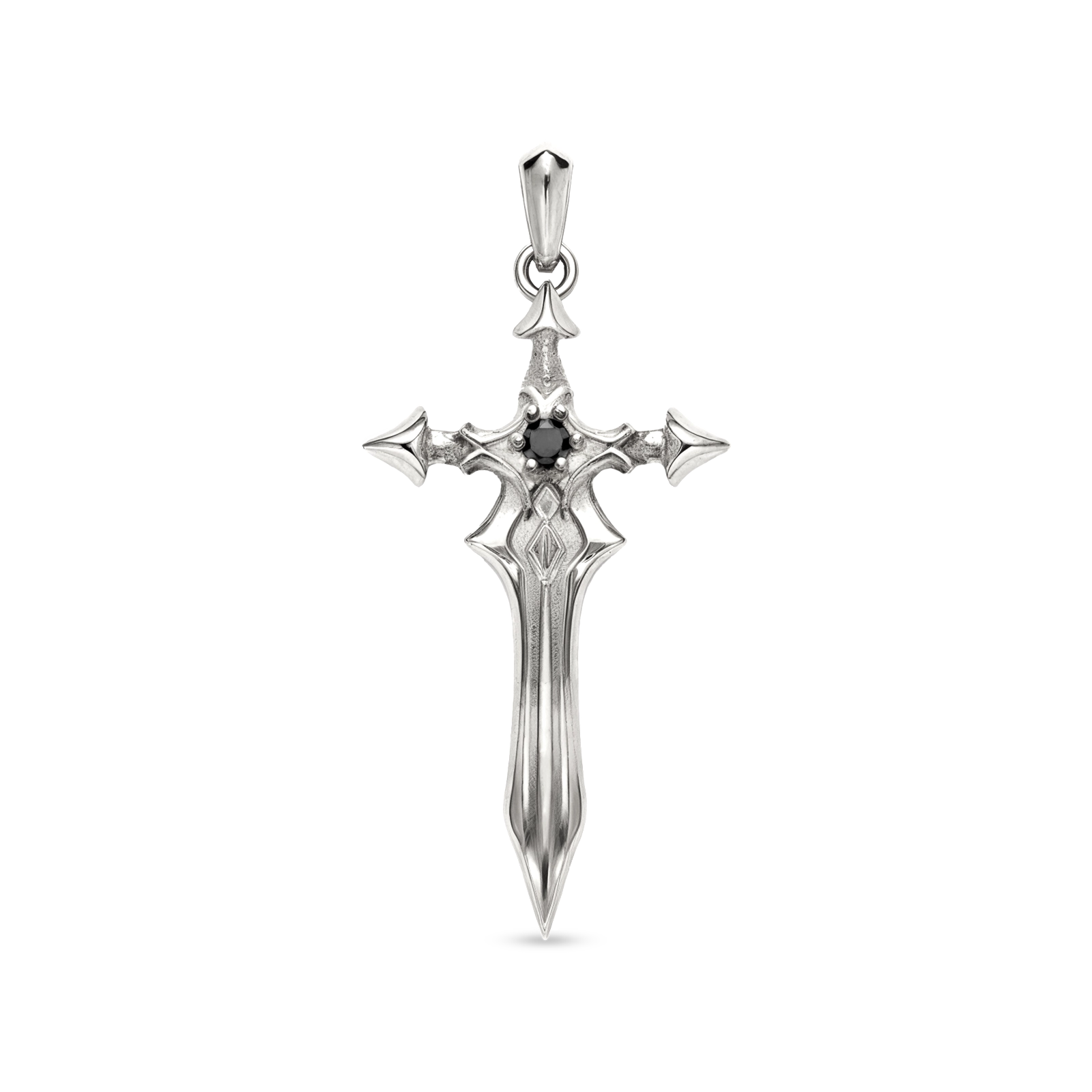 White Gold Plated sword pendant with Black Zircon, Julivno 35mm