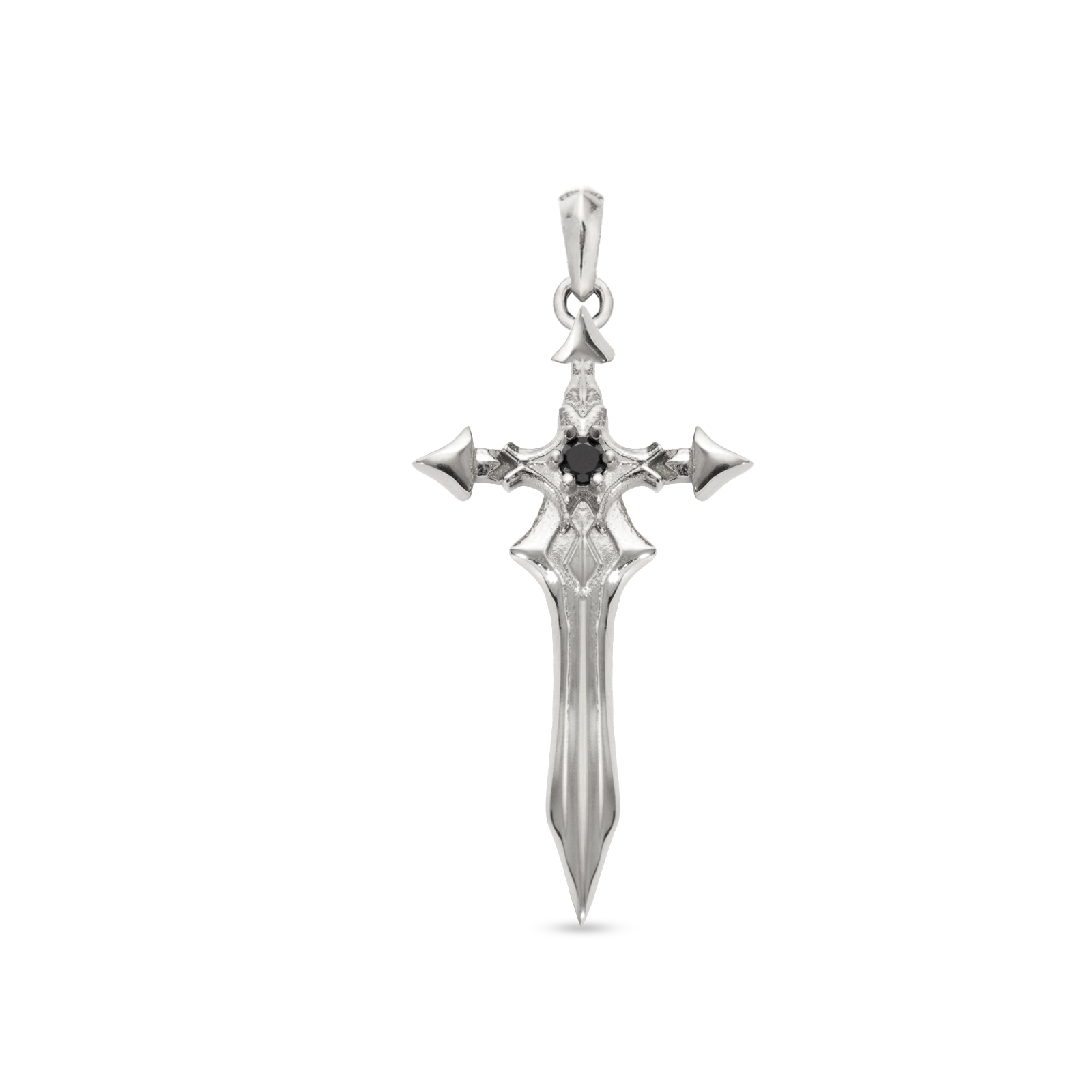 White Gold Plated sword pendant with Black Zircon, Julivno 35mm