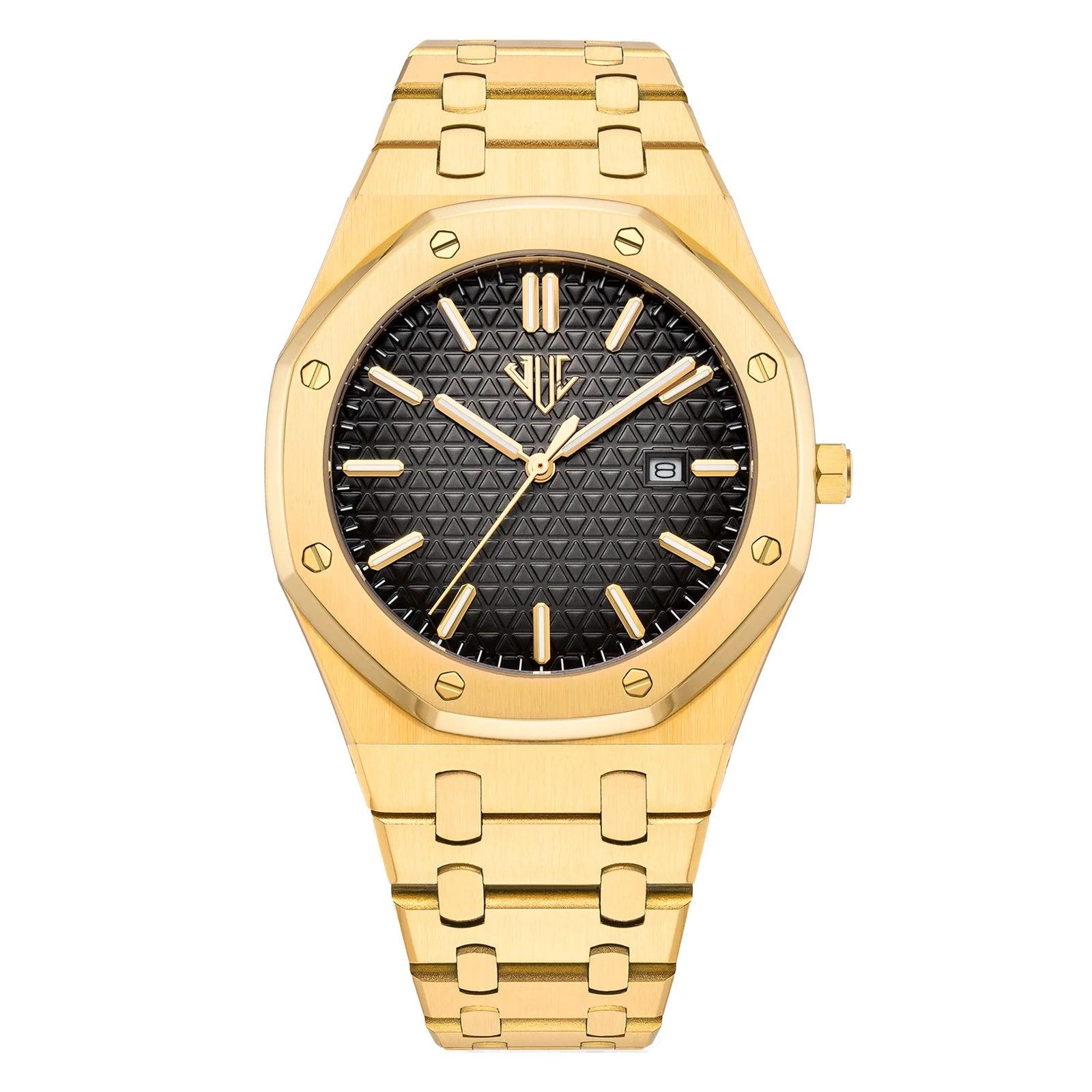 Men’s luxury Vector Watch 41mm with 18K Gold Plated finish and textured black and grey dial, Julivno