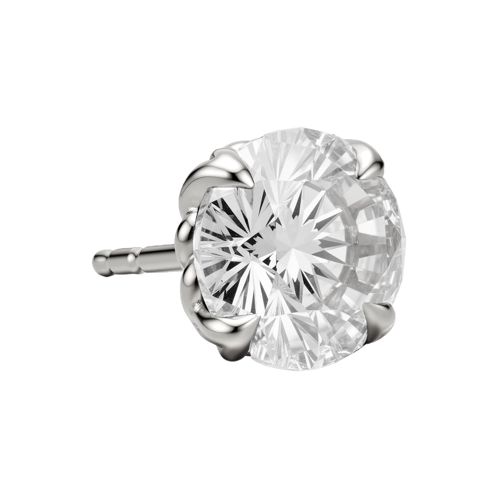 Platinum Plated Crystal Stud Earring 7mm with White Zircon premium men’s stud earring front view