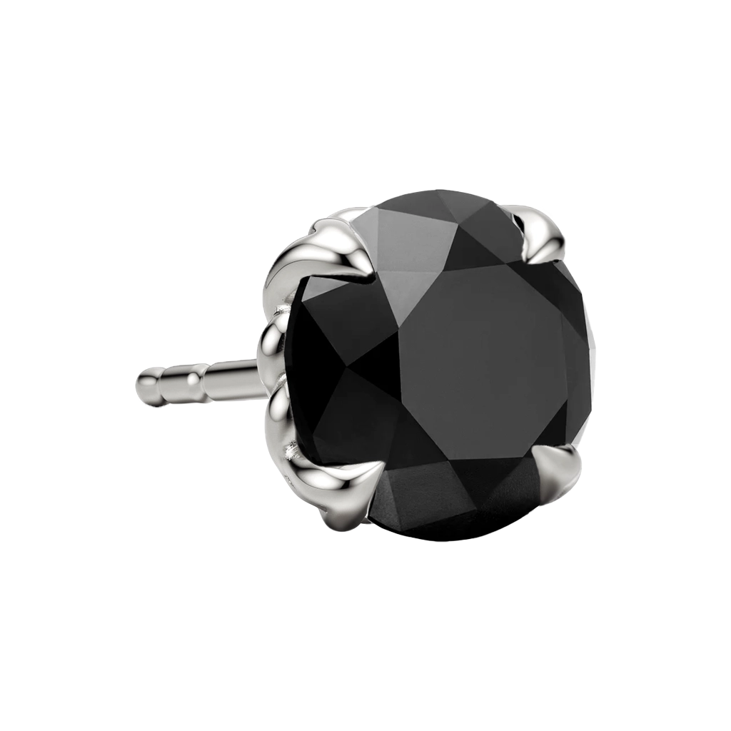 Platinum Plated Crystal Stud Earring 7mm with Black Zircon premium men’s stud earring front view