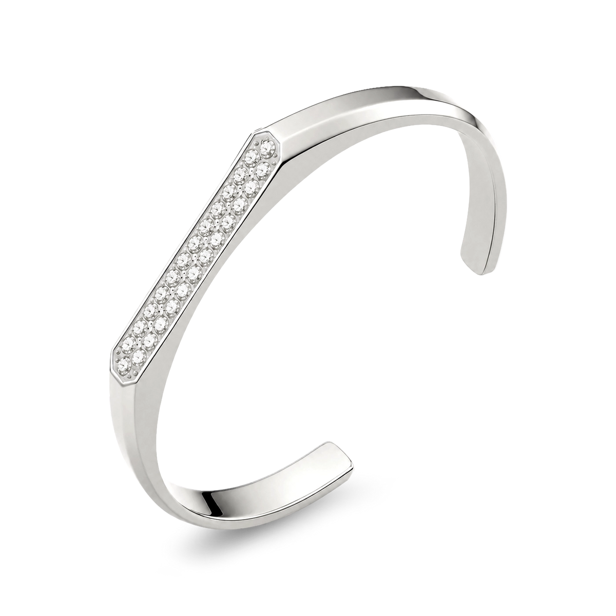 Platinum Plated Diamond Cuff Bracelet 7mm with White Zircon featuring a sleek open cuff design, premium men’s bracelet front view