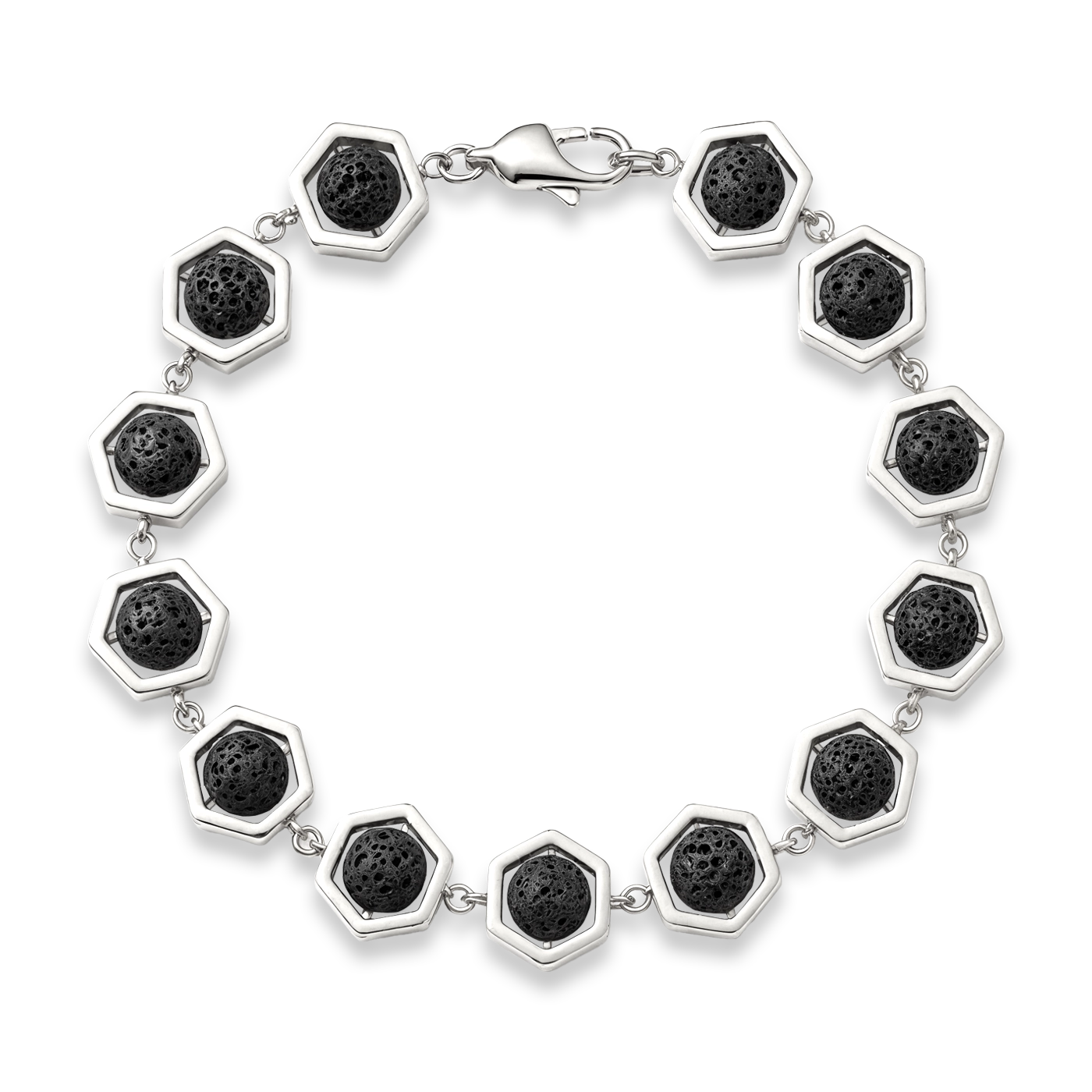 Platinum Plated Hex Lava Bracelet 9mm premium men’s lava stone bracelet front view