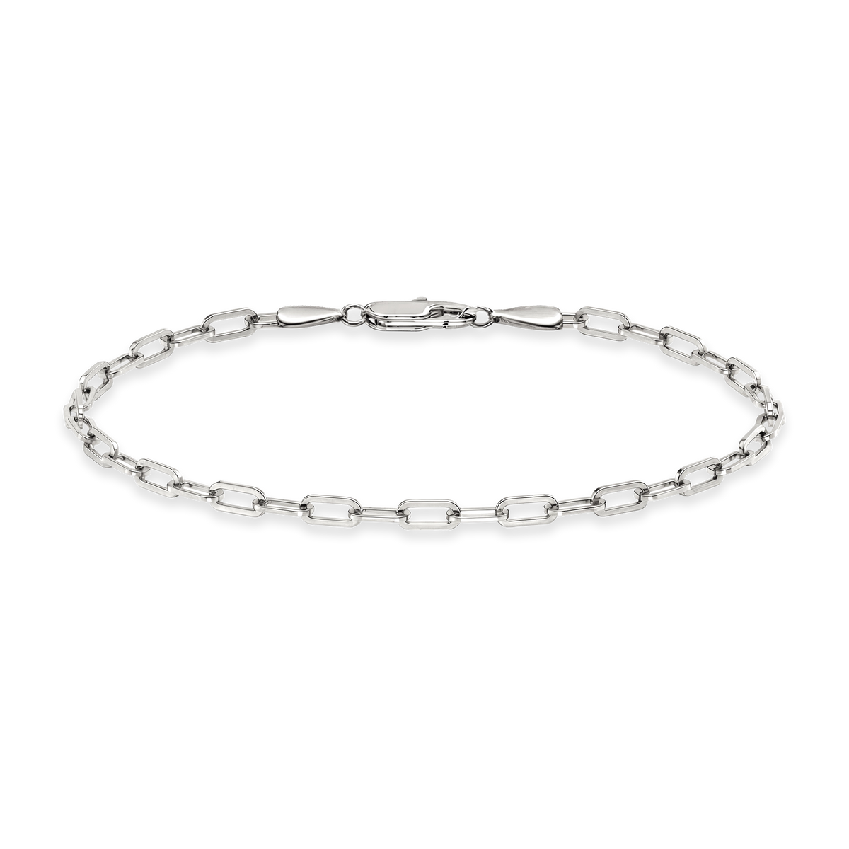 Platinum Plated Paperclip Bracelet 3mm featuring a minimalist open-link chain design, premium men’s bracelet front view