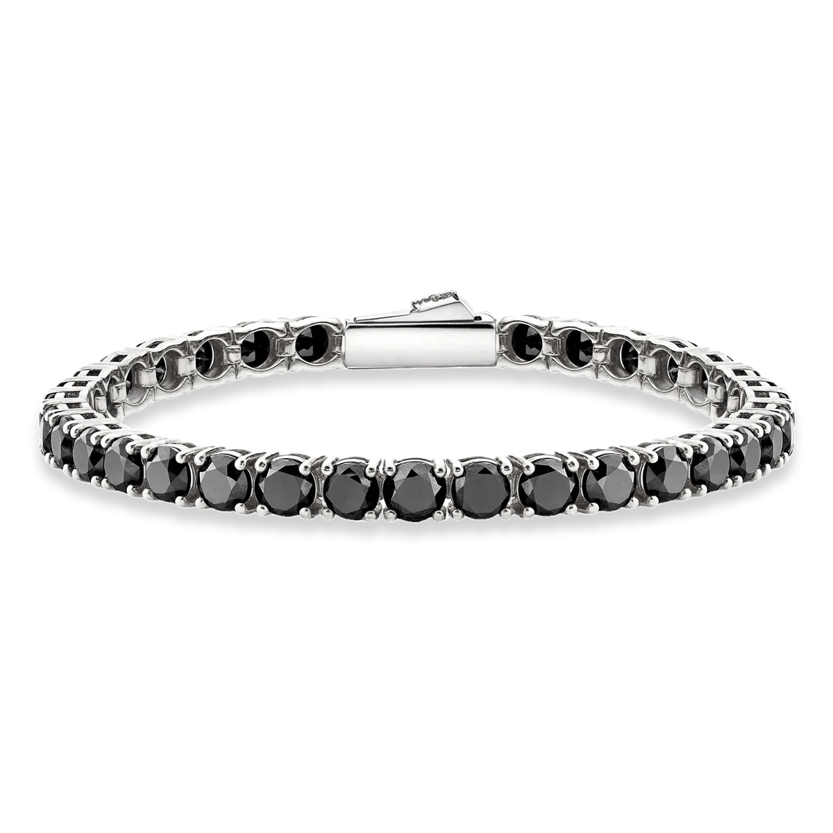 Platinum Plated Tennis Bracelet 5mm with Black Zircon featuring signature prong-set links, premium men’s tennis bracelet front view