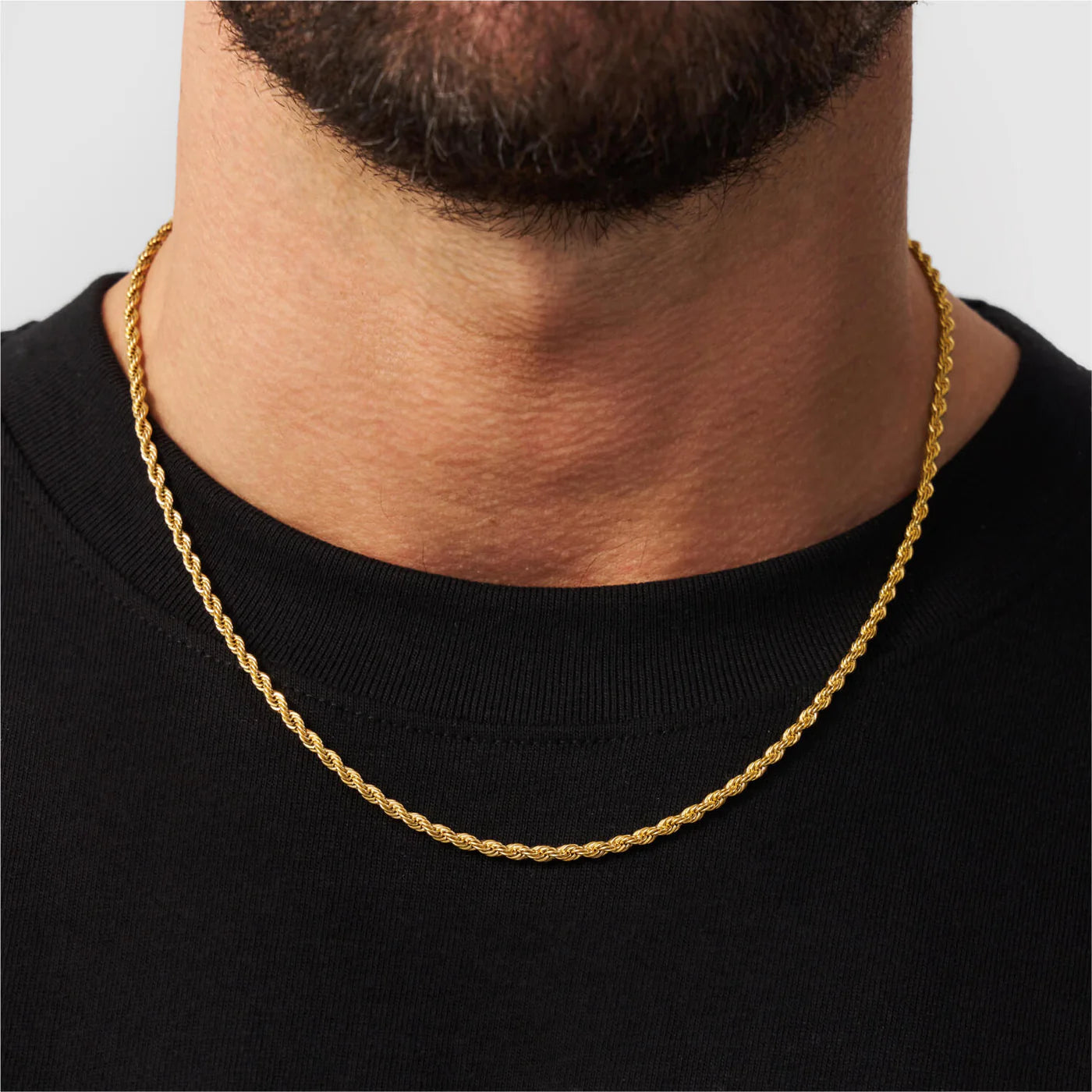 Close-up of 18K Gold Plated rope chain showing tightly interlocked woven link structure