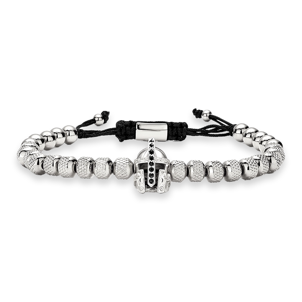 Silver beaded bracelet with a central sparta pendant