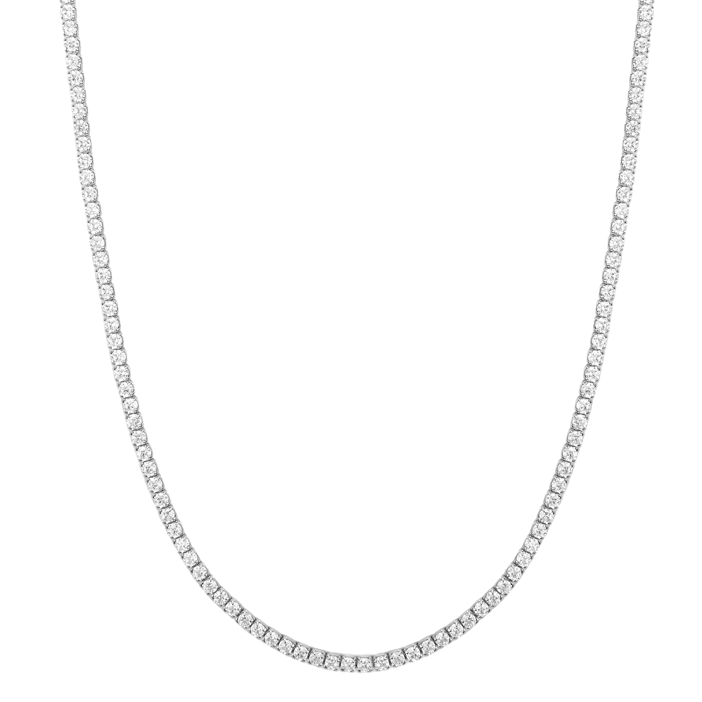 White Gold Plated Tennis Chain 3mm with White Zircon premium men’s chain necklace front view
