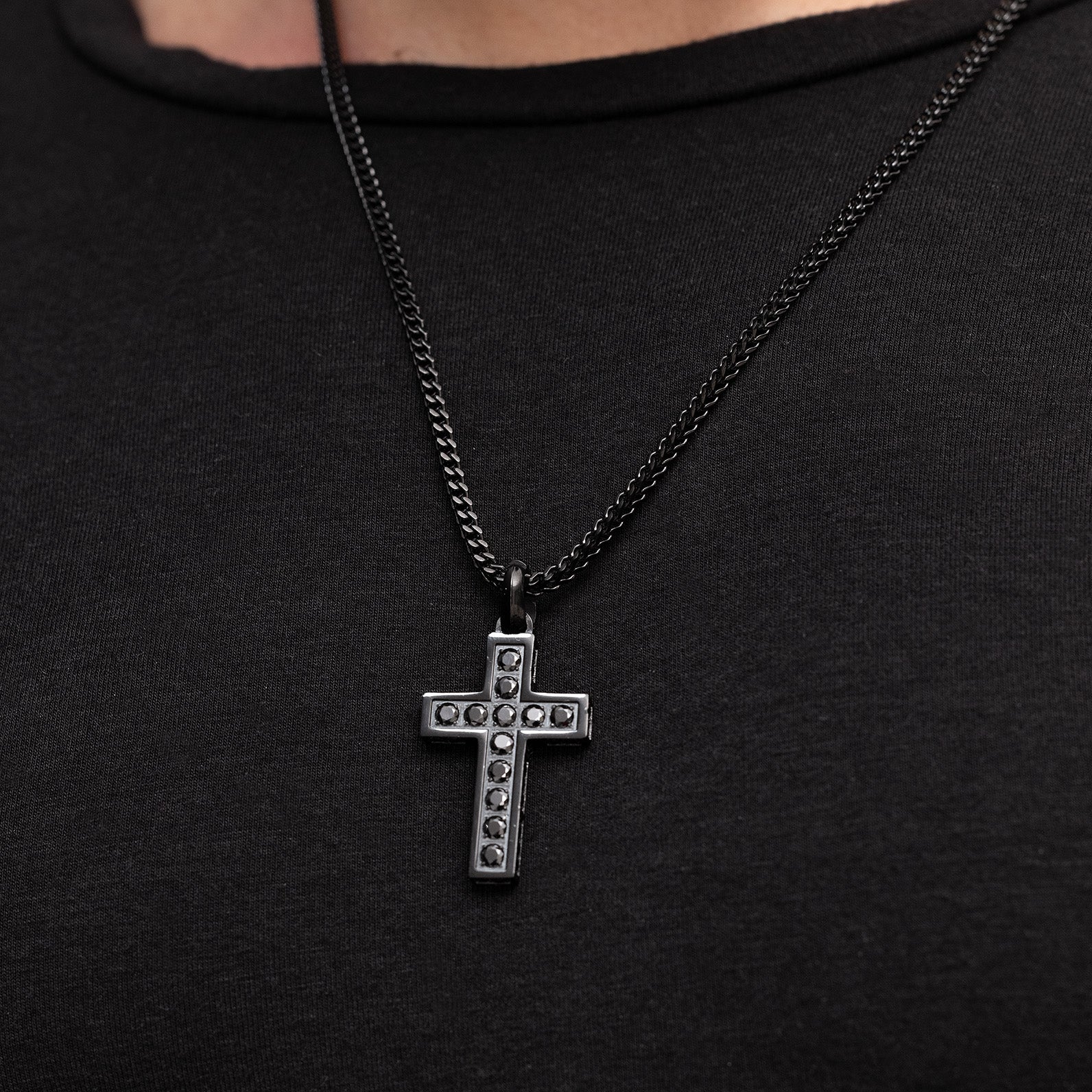 Luxury black cross pendant with refined geometric design
