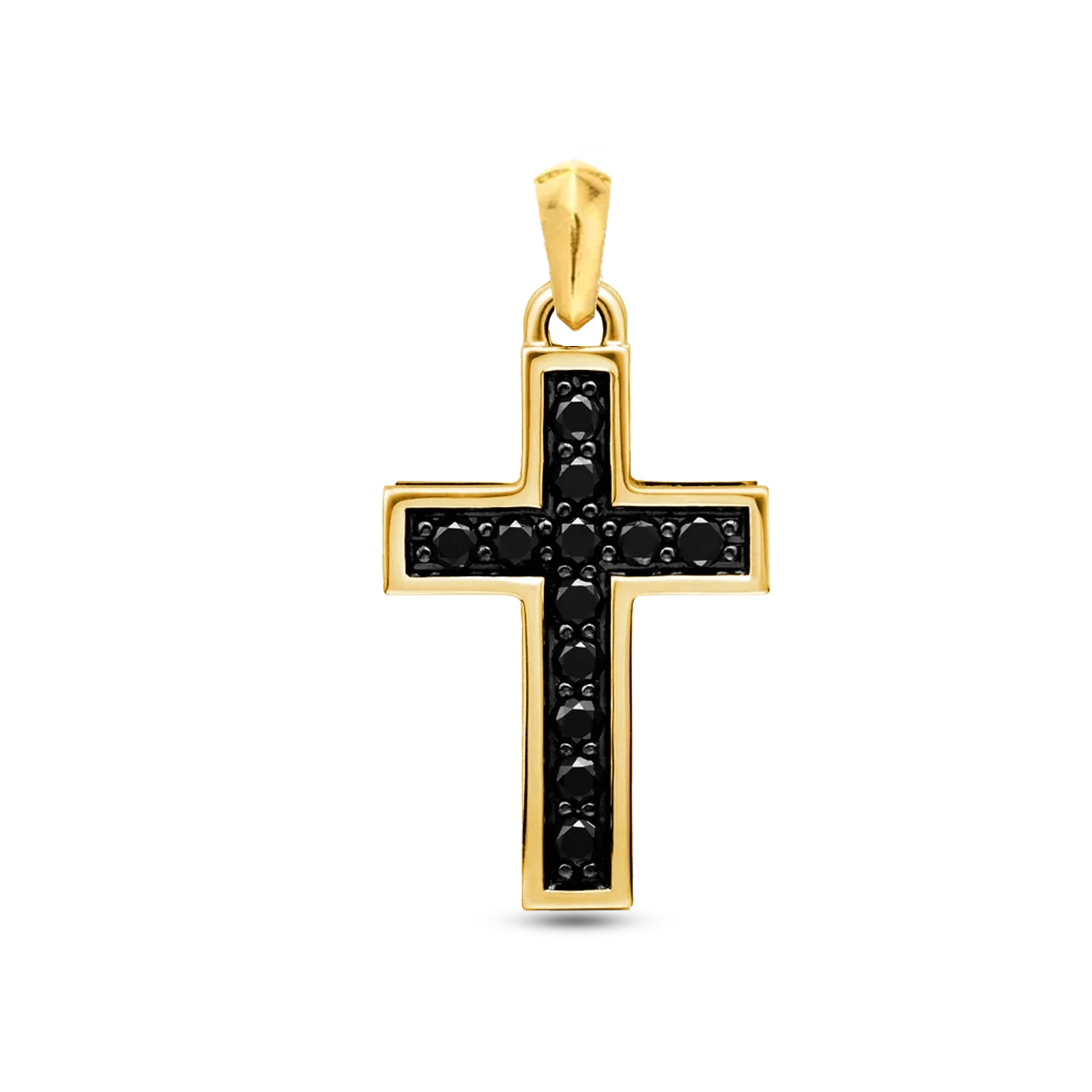 Crystal cross pendant 18K gold plated with black zircon 35mm for men