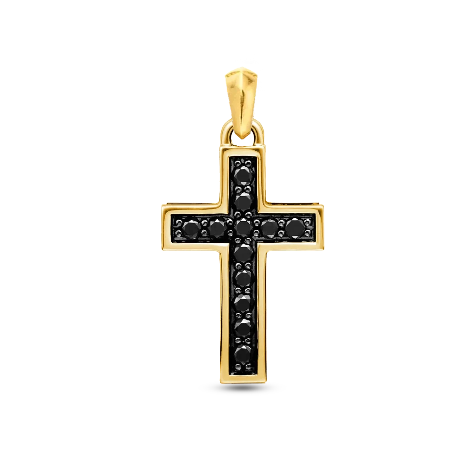 Crystal cross pendant 18K gold plated with black zircon 35mm for men