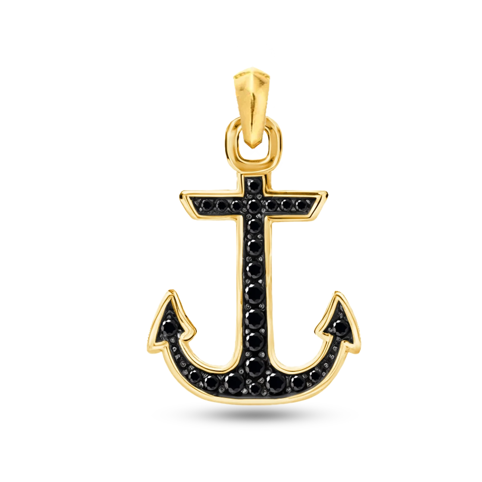 Diamond anchor pendant 18K gold plated with black zircon 38mm for men