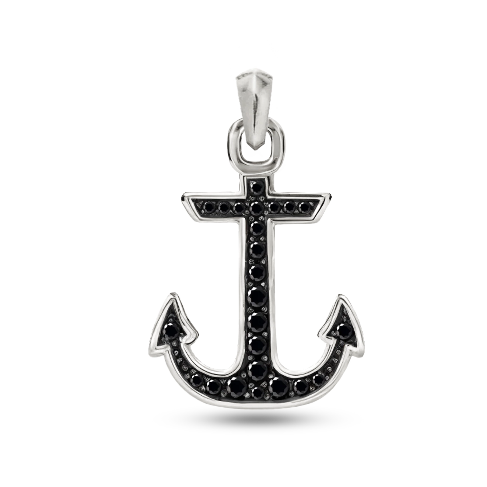 Diamond anchor pendant white gold plated with black zircon 38mm for men
