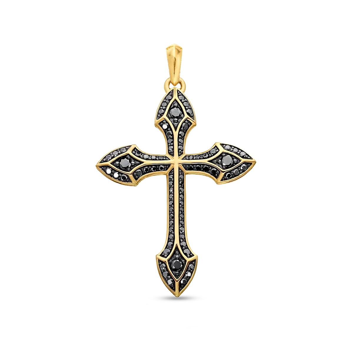 Diamond cross pendant 18K gold plated with black zircon 44mm for men
