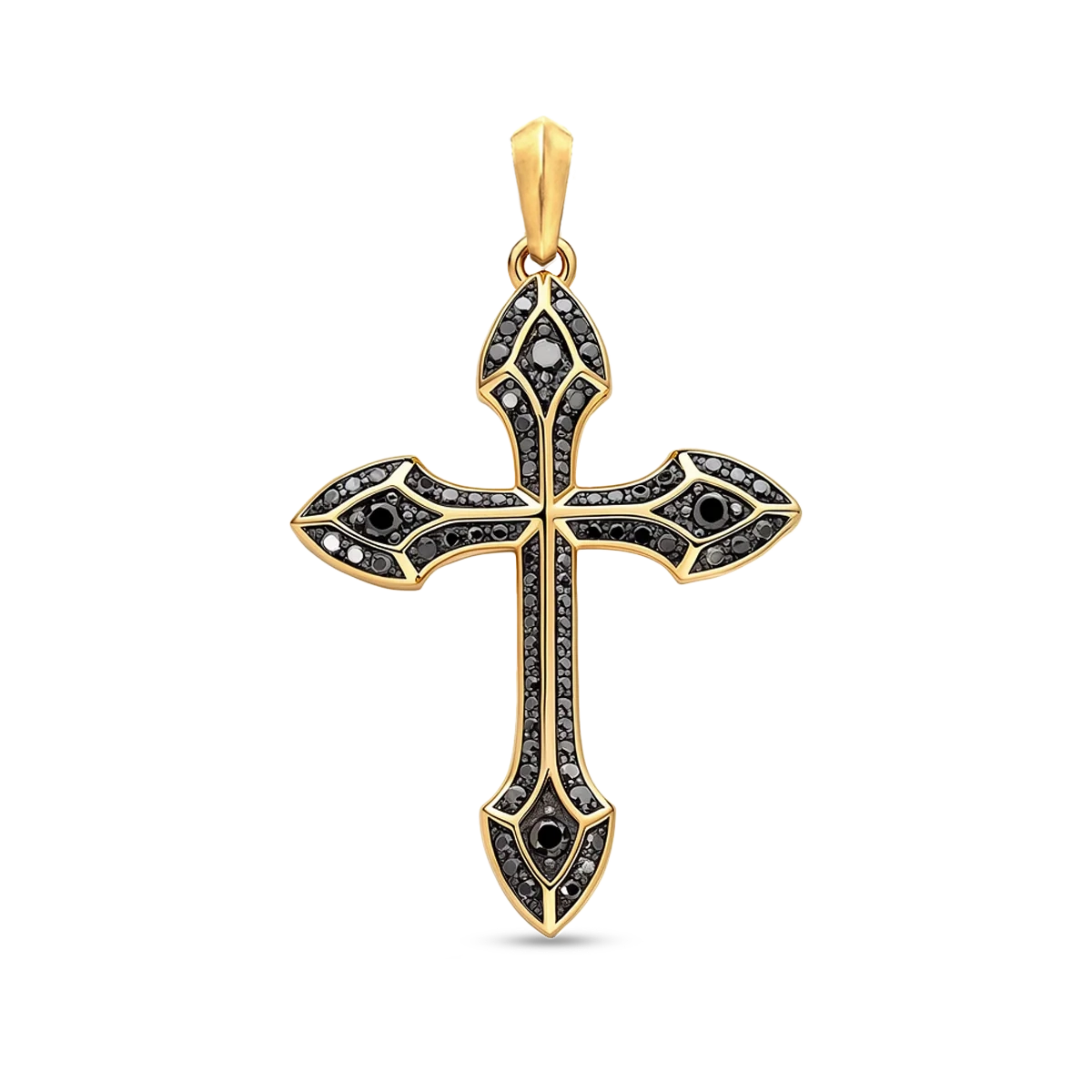 Luxury gold plated diamond cross pendant with black zircon centerpiece