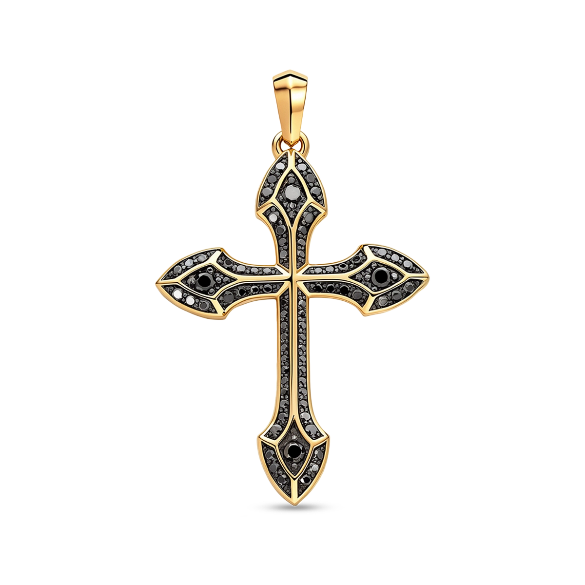 Luxury gold plated diamond cross pendant with black zircon centerpiece