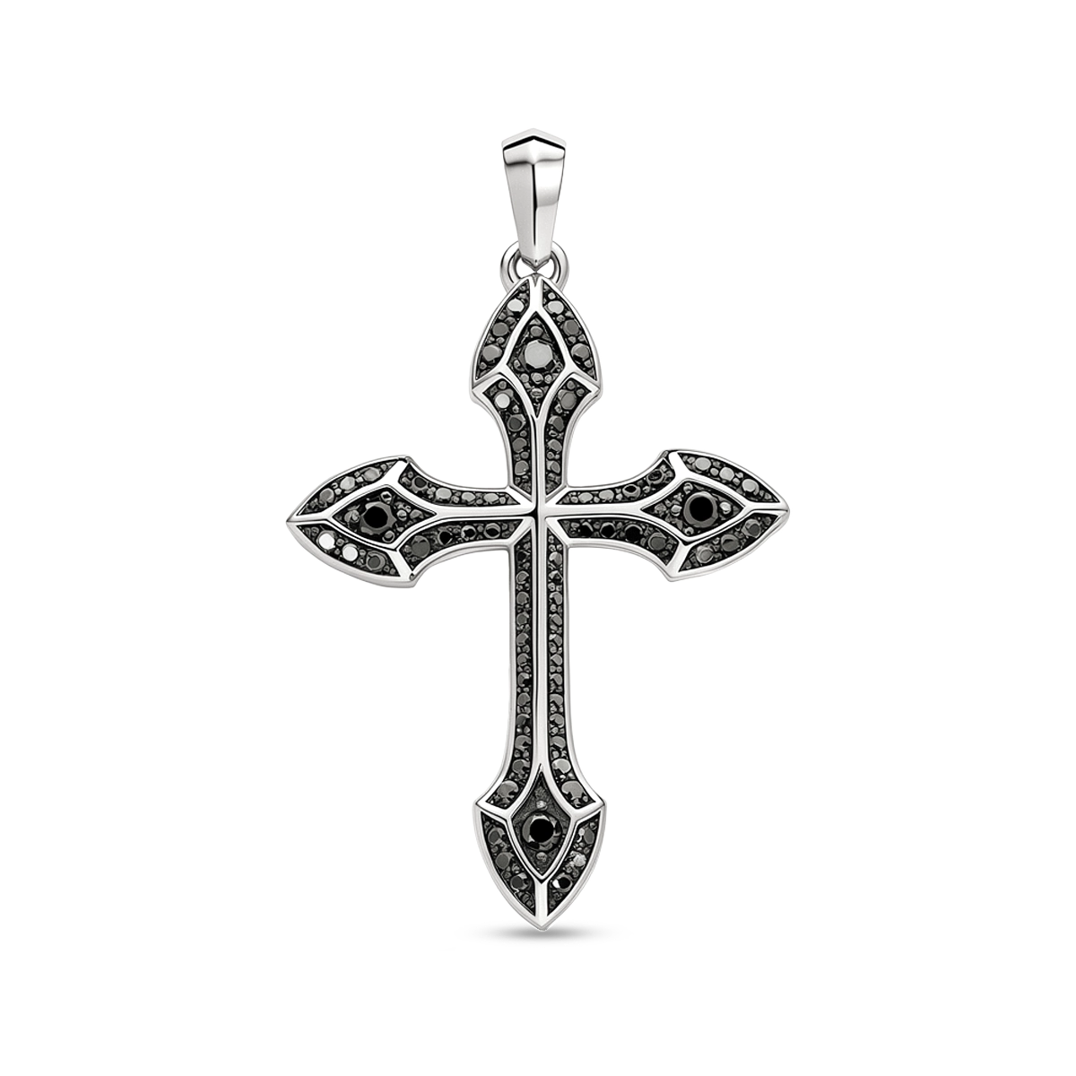 Luxury gold plated diamond cross pendant with black zircon centerpiece