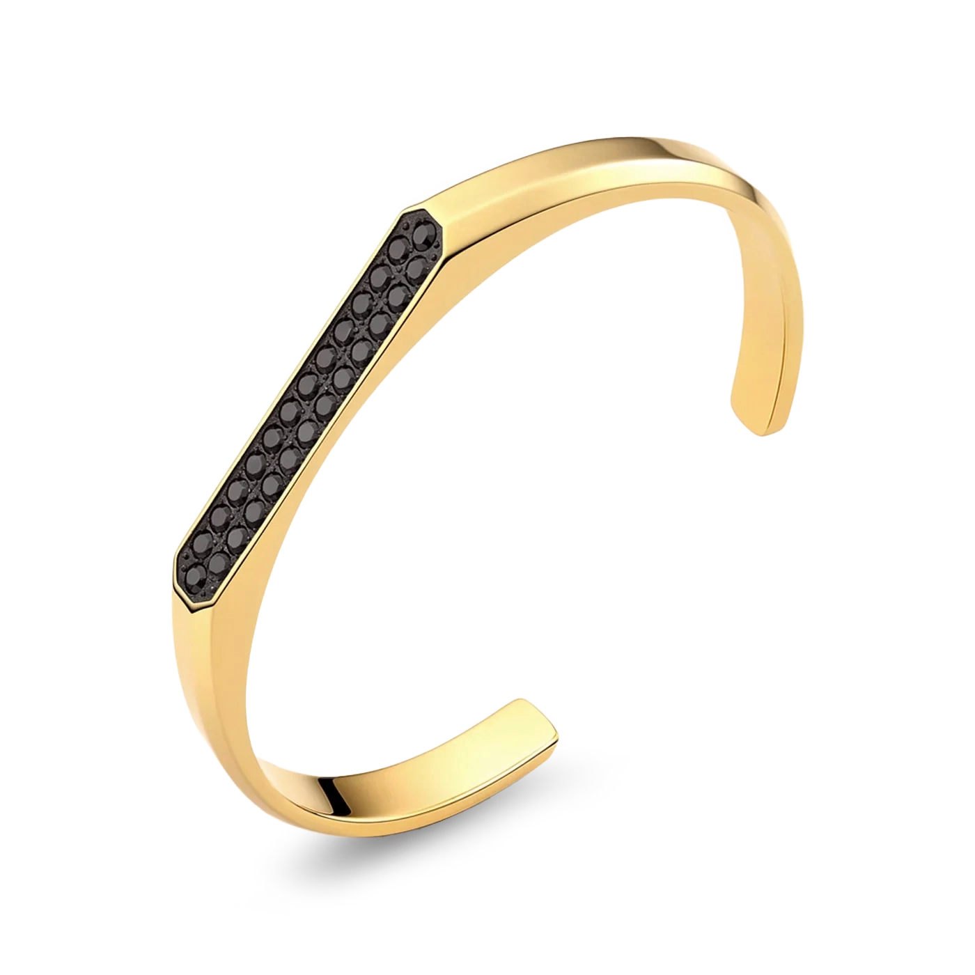 Diamond cuff bracelet 7mm 18K gold plated with black zircon stones for men