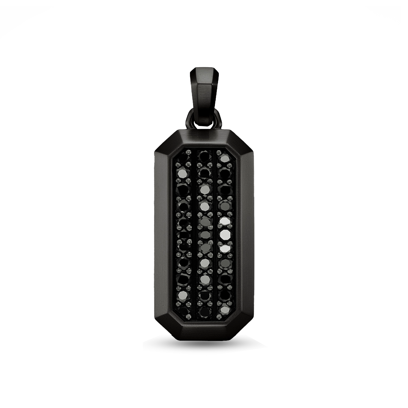 Rectangle pendant black rhodium plated with black zircon 25mm for men