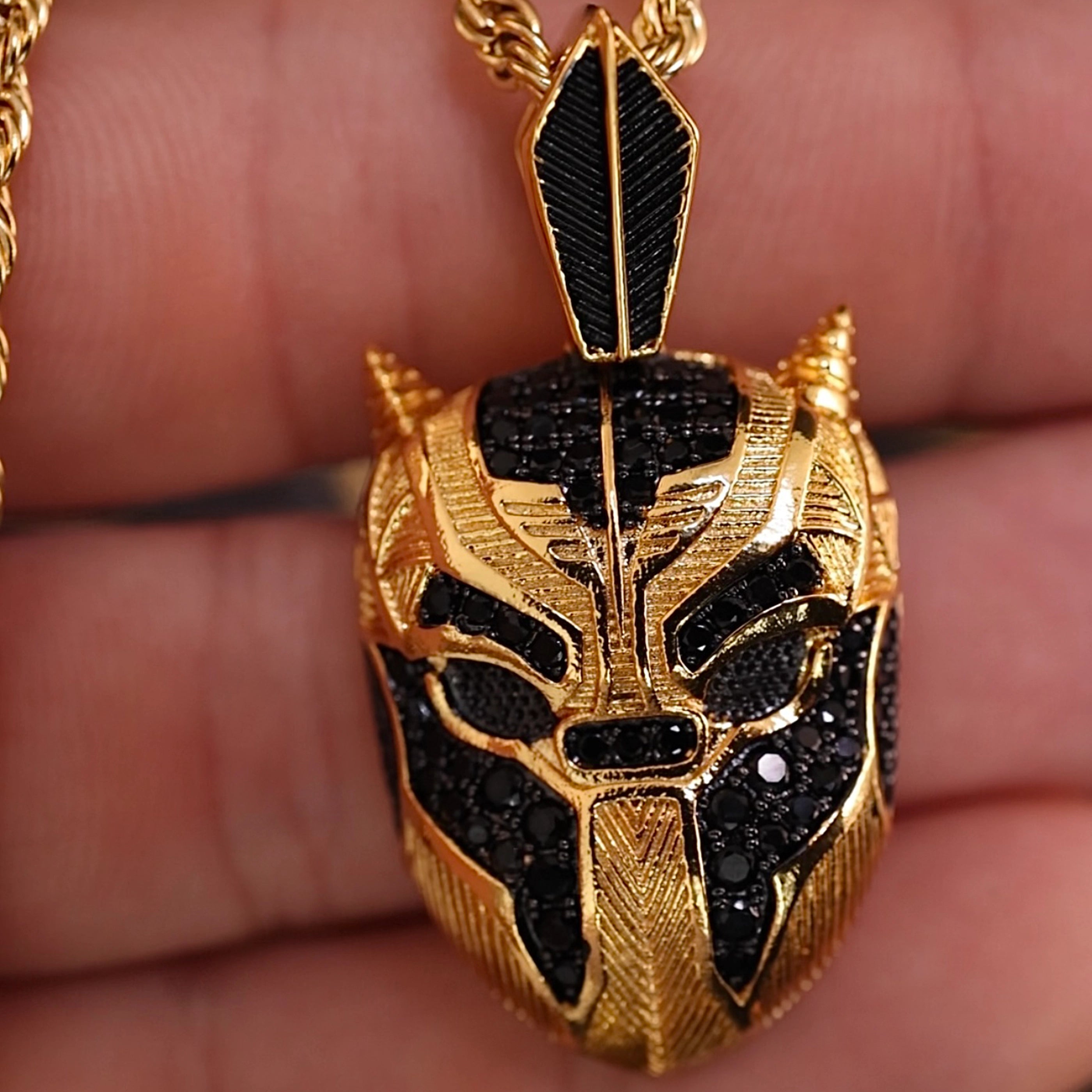 Luxury gold plated panther pendant with black zircon detailing