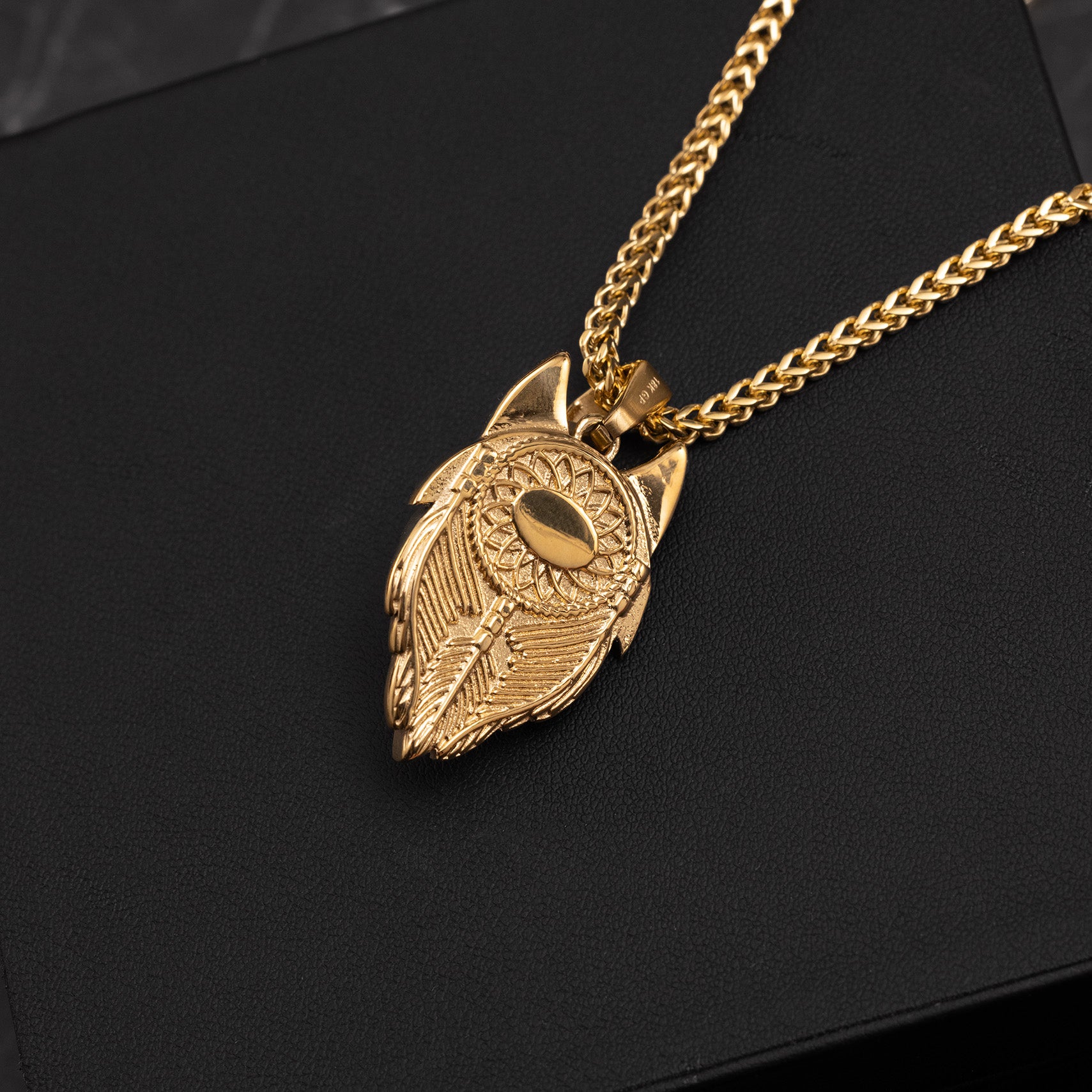 Wolf pendant 18K gold plated 34mm for men