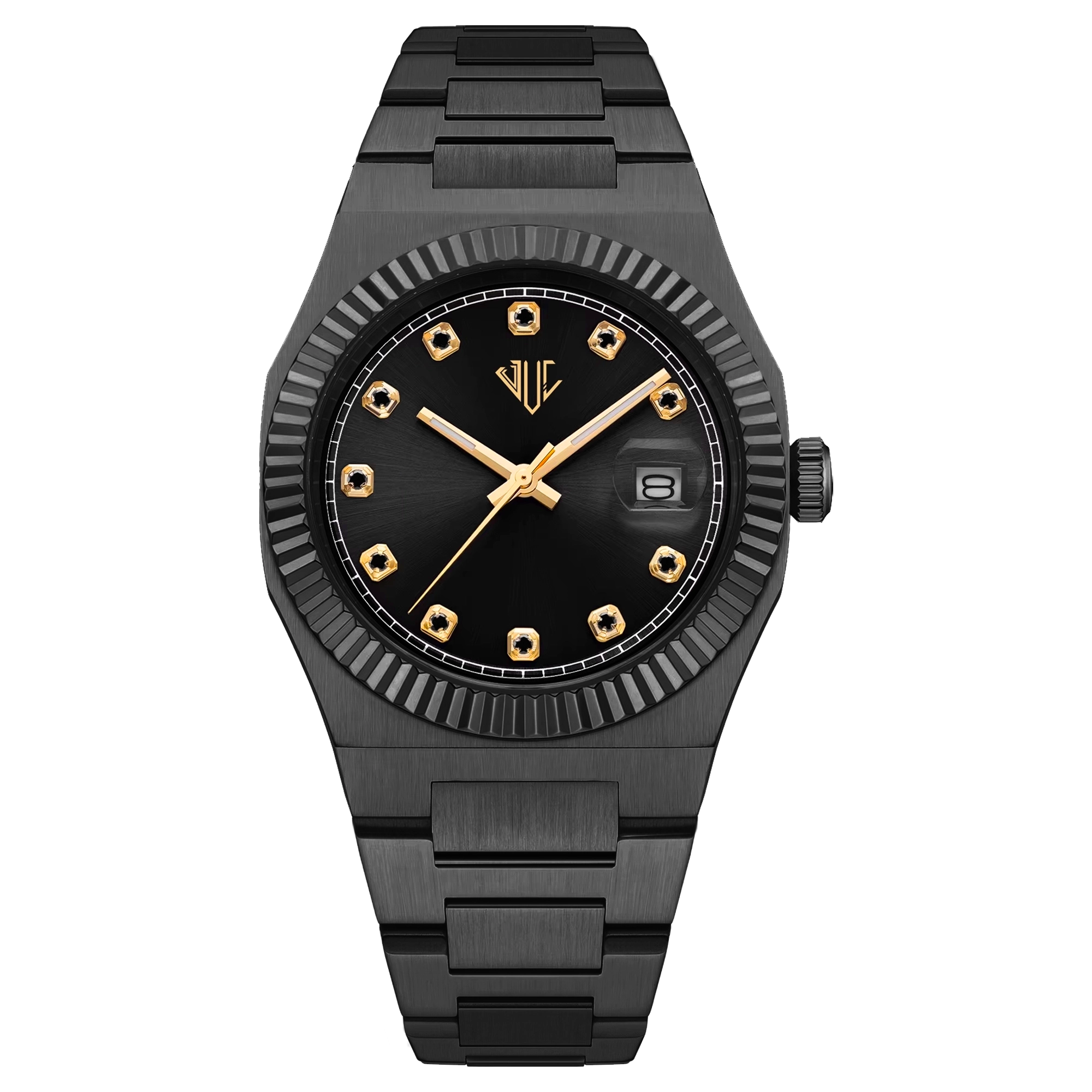 Julivno Royal Watch 40mm black rhodium plated with black zircon for men inpired by land dweller rolex