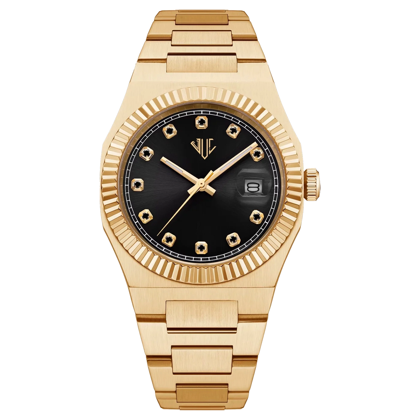 land dweller rolex design inpired
Julivno Royal Watch 40mm 18K gold plated with black zircon for men