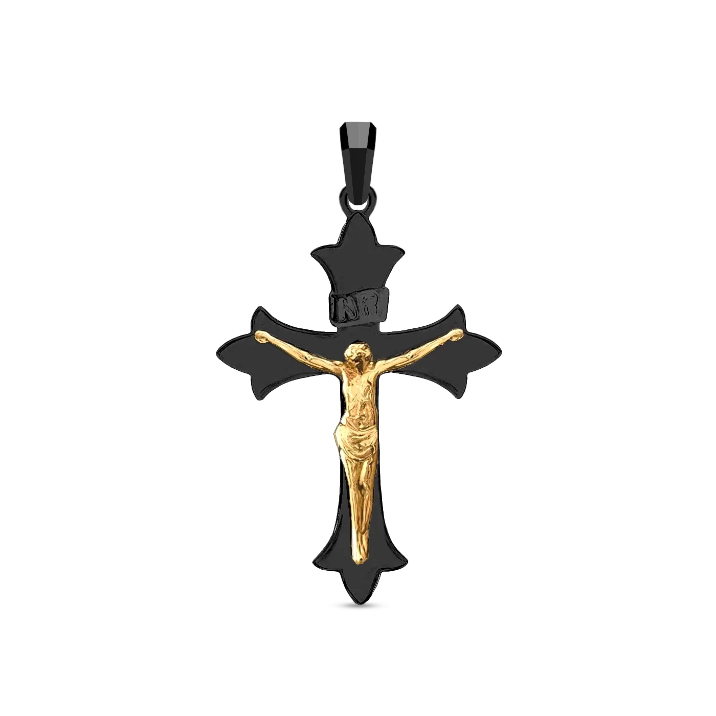 Medieval cross pendant black rhodium with 18K gold 35mm for men