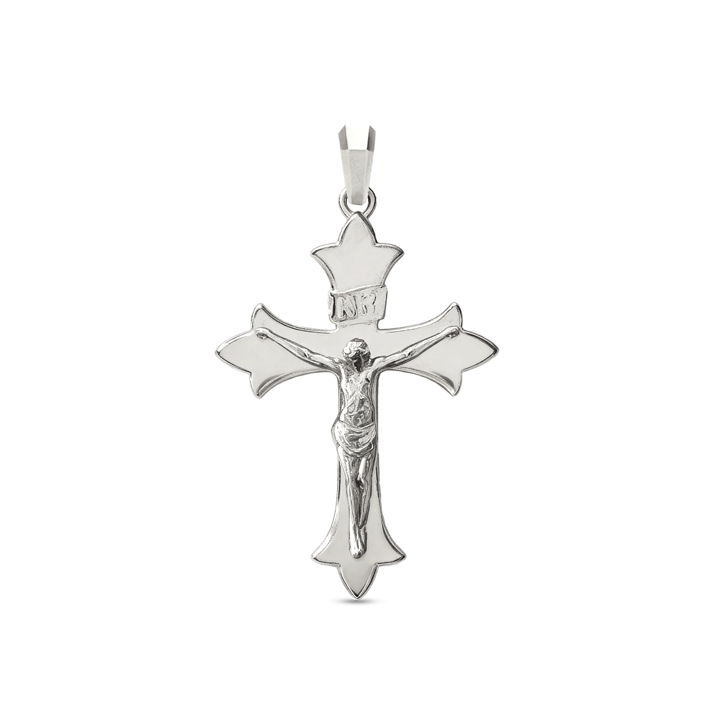 Medieval cross pendant white gold plated 35mm for men