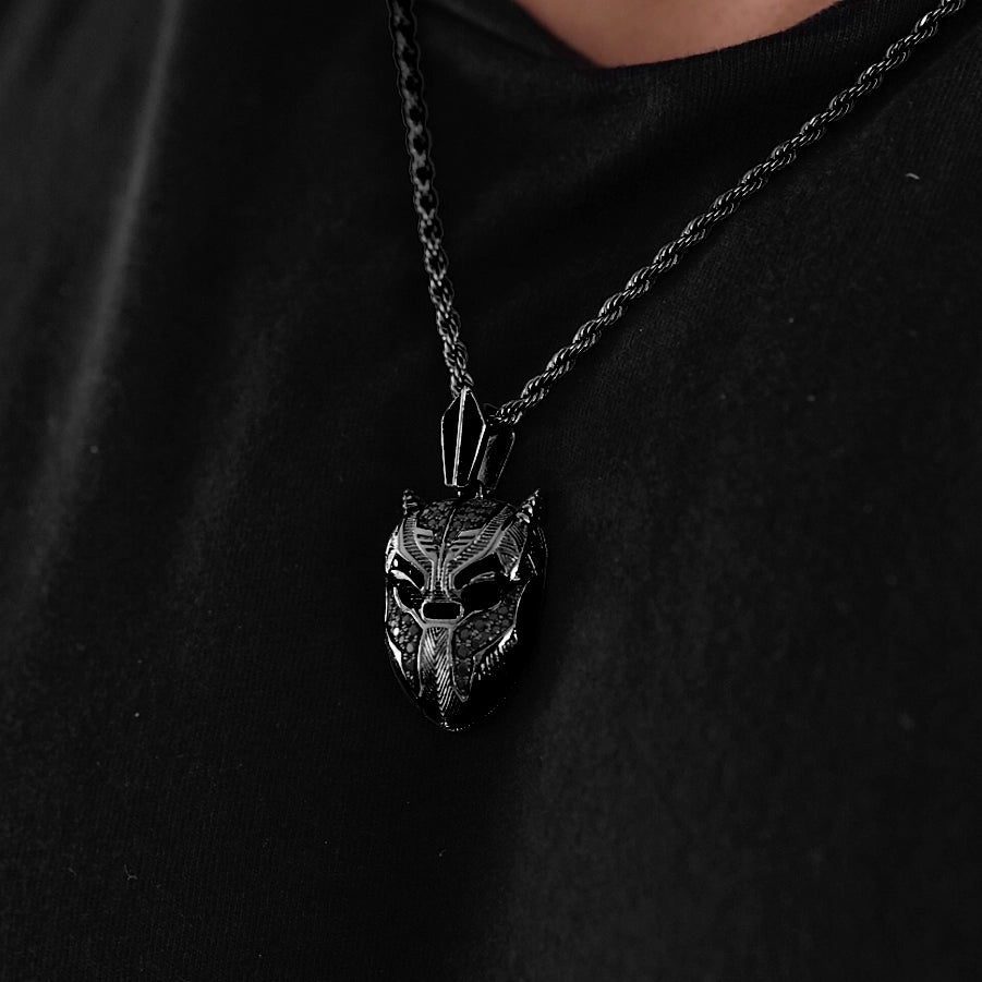 Luxury black rhodium panther pendant with black zircon detailing
