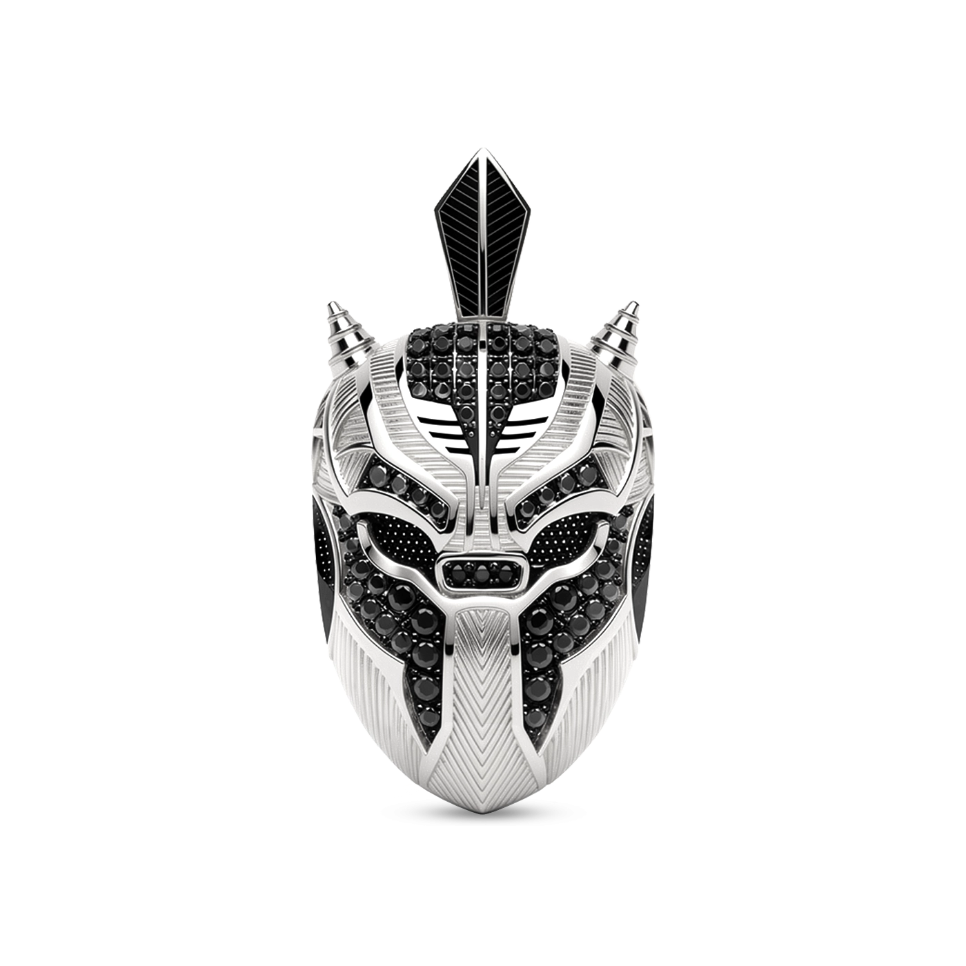 Panther pendant 18K white gold plated with black zircon 30mm for men