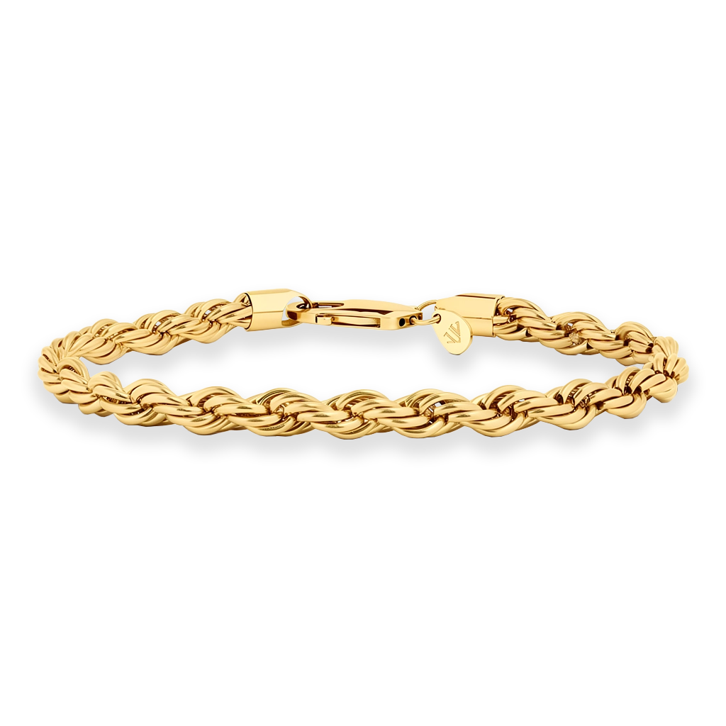 Rope bracelet 5mm 18K gold plated for men