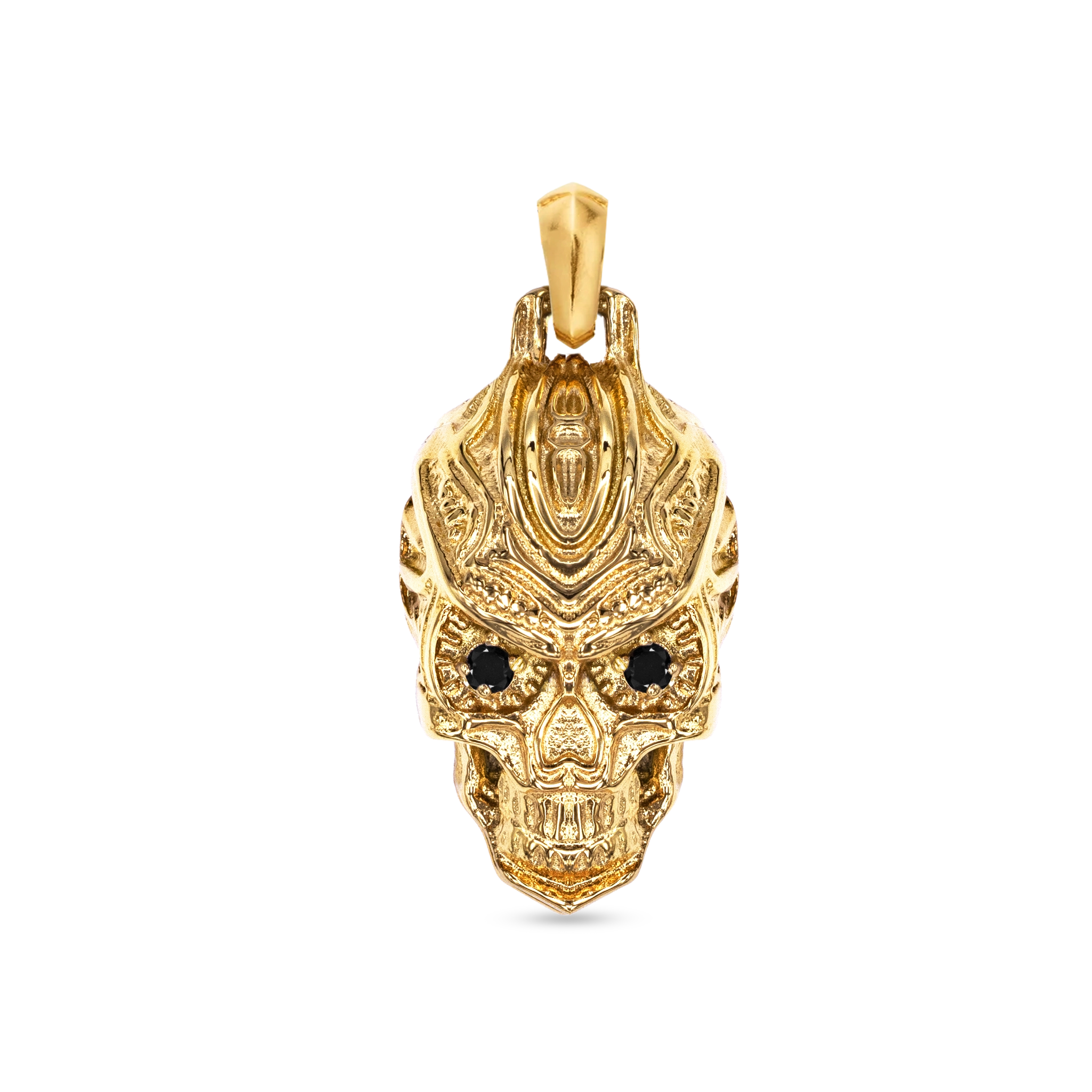 Skeleton pendant 18K gold plated with black zircon 30mm for men