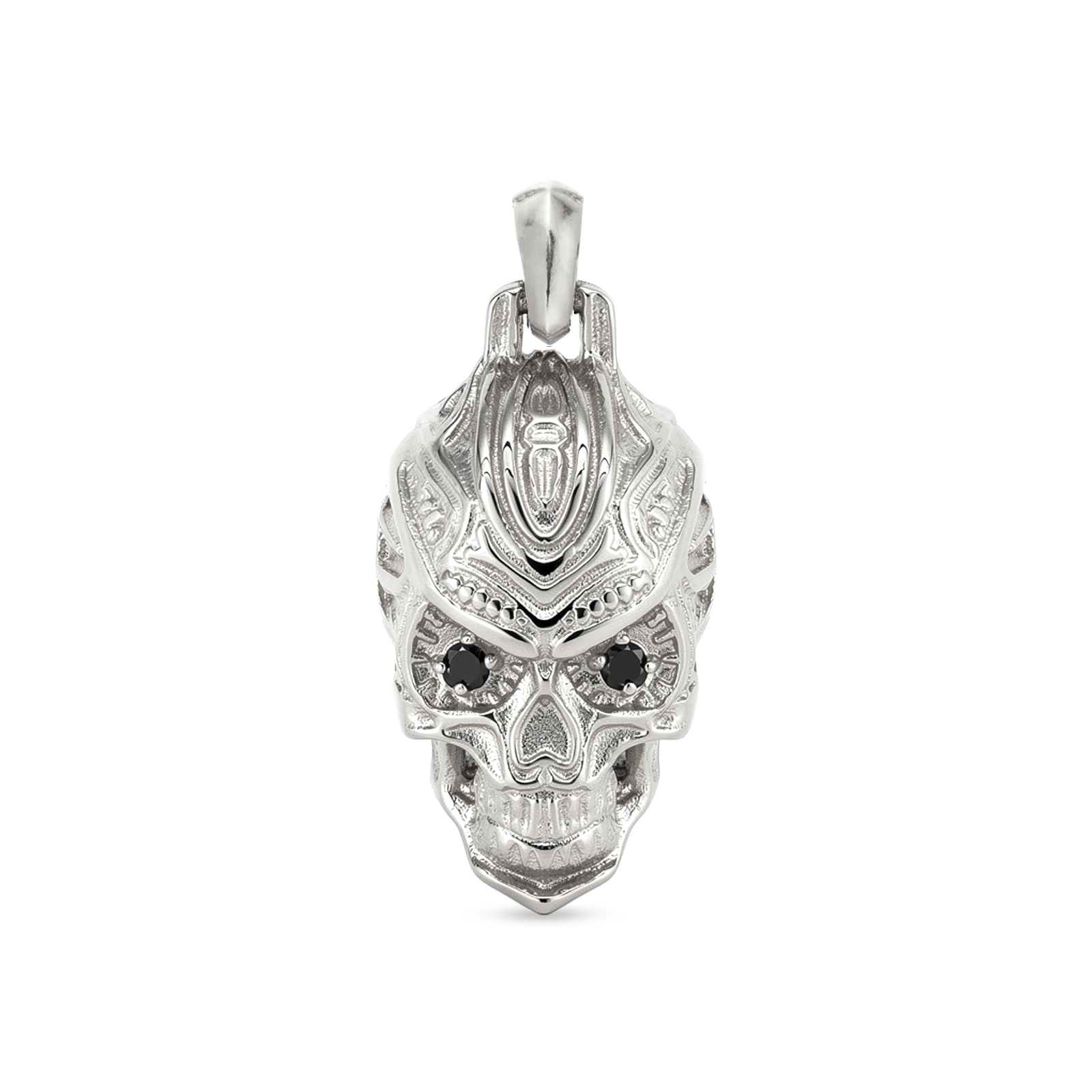 Skeleton pendant white gold plated with black zircon 30mm for men