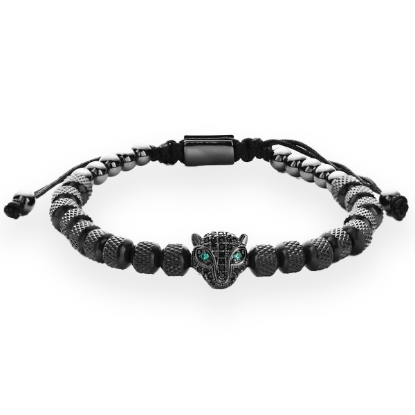 BRACELET TÊTE DE LÉOPARD ÉMERAUDE - NOIR